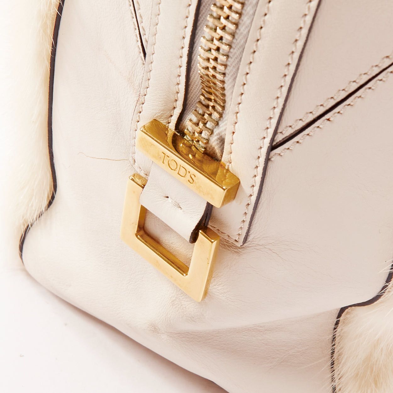Tod's TOD'S D Cube Bauletto cream blue fur white leather GHW bowler bag Size ONE SIZE - 8 Thumbnail