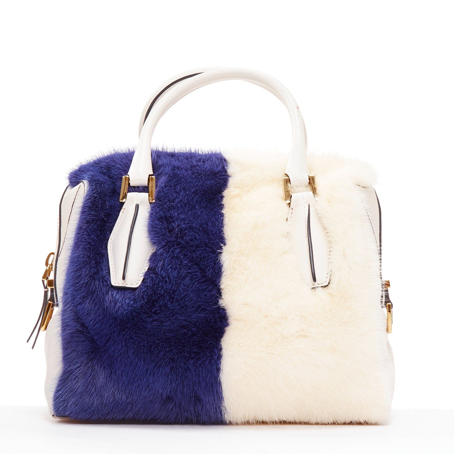 Tod's TOD'S D Cube Bauletto cream blue fur white leather GHW bowler bag Size ONE SIZE - 5 Thumbnail