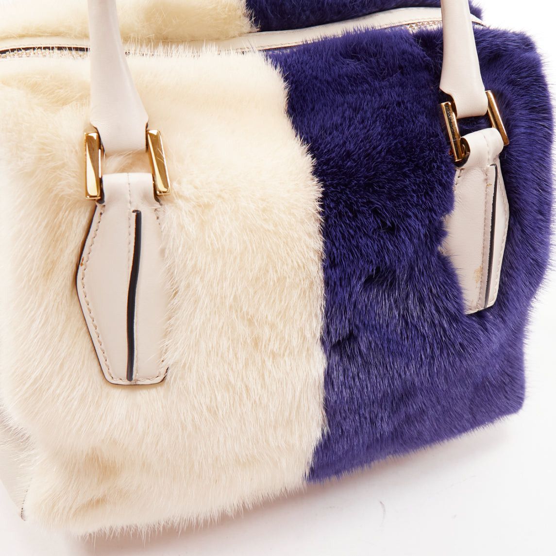Tod's TOD'S D Cube Bauletto cream blue fur white leather GHW bowler bag Size ONE SIZE - 7 Thumbnail