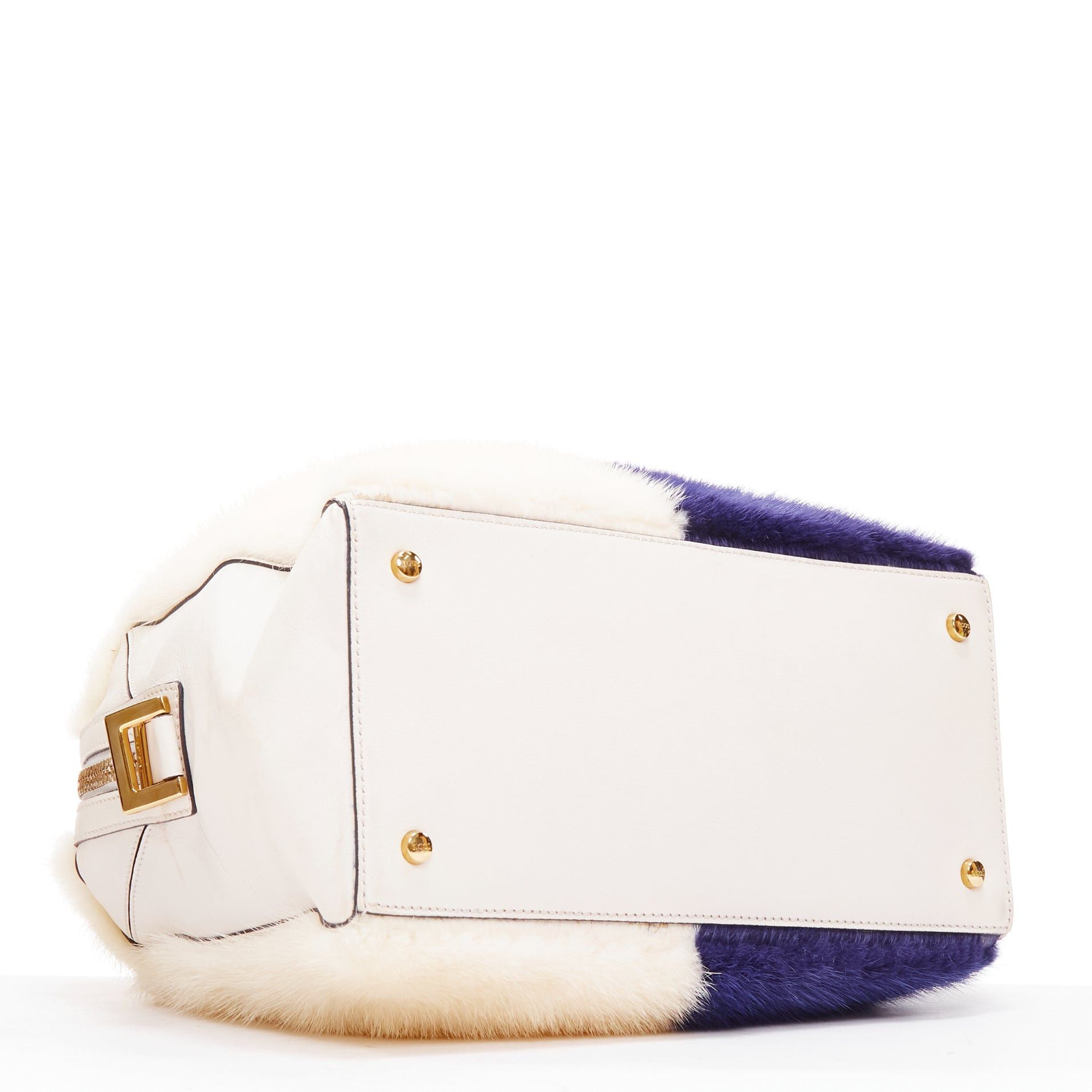 Tod's TOD'S D Cube Bauletto cream blue fur white leather GHW bowler bag Size ONE SIZE - 6 Thumbnail