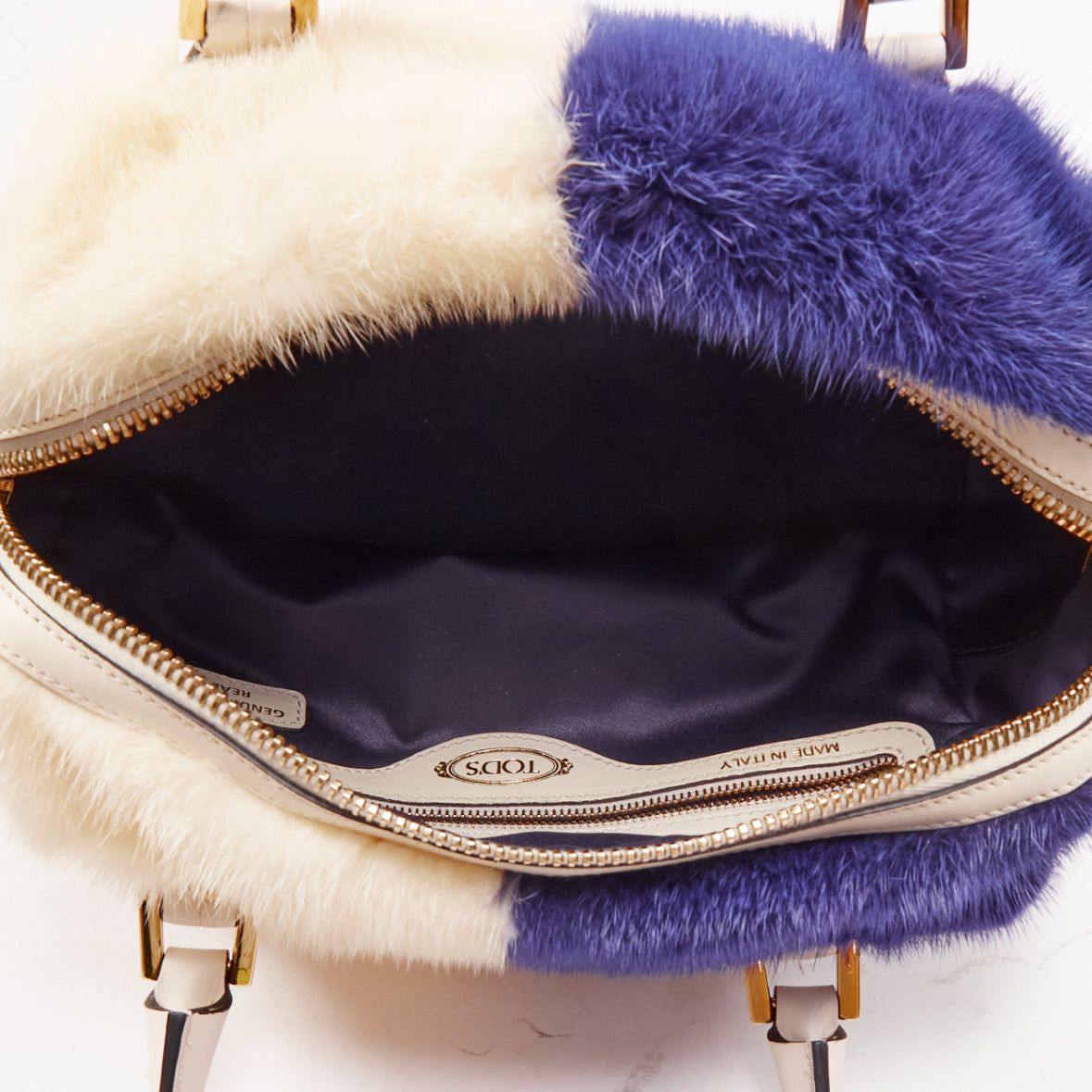 Tod's TOD'S D Cube Bauletto cream blue fur white leather GHW bowler bag Size ONE SIZE - 9 Thumbnail