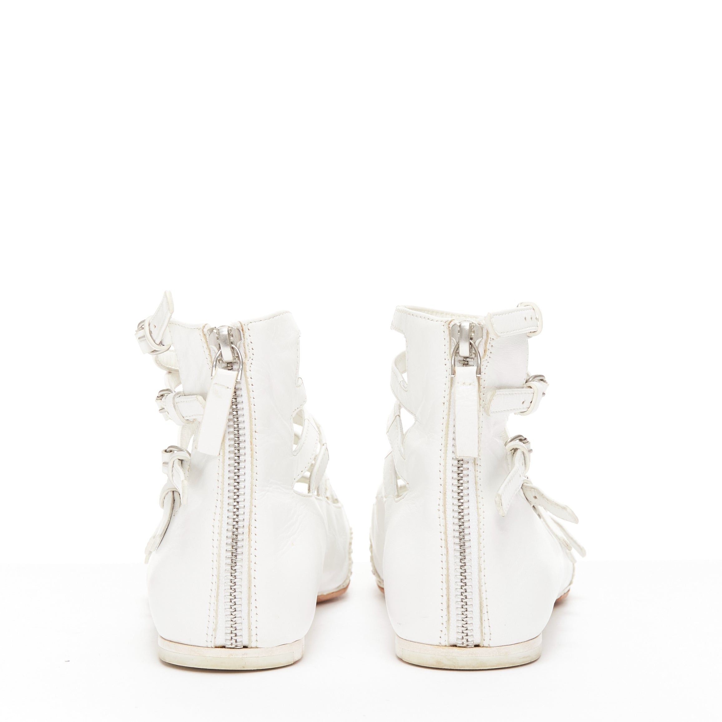 Veronique Branquinho VERONIQUE BRANQUINHO white leather silver studded wingtip strappy flats EU37.5 Size US 7.5 / IT 37.5 - 5 Thumbnail