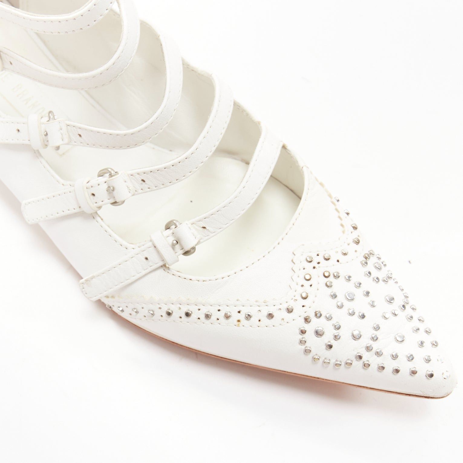 Veronique Branquinho VERONIQUE BRANQUINHO white leather silver studded wingtip strappy flats EU37.5 Size US 7.5 / IT 37.5 - 7 Thumbnail