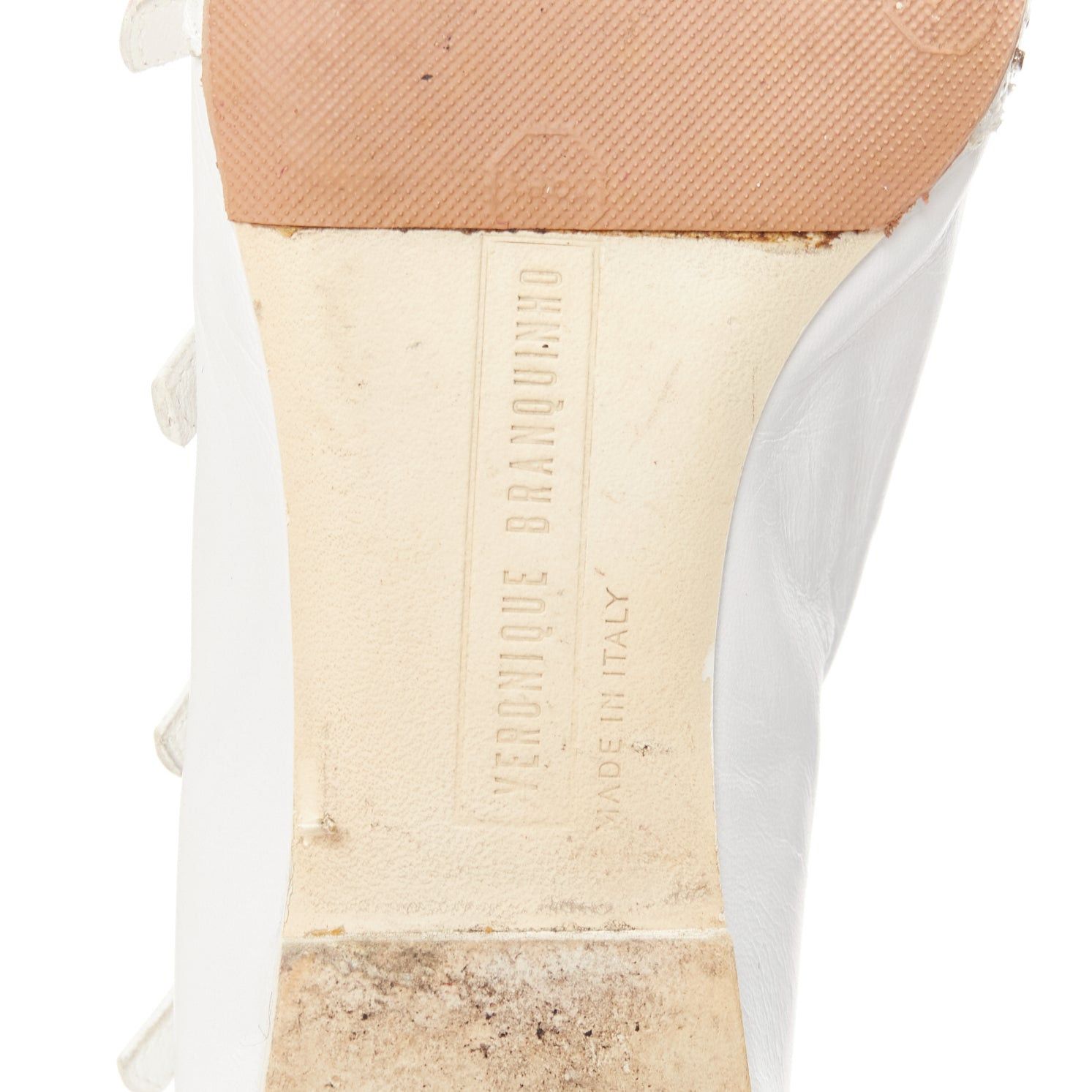 Veronique Branquinho VERONIQUE BRANQUINHO white leather silver studded wingtip strappy flats EU37.5 Size US 7.5 / IT 37.5 - 10 Thumbnail