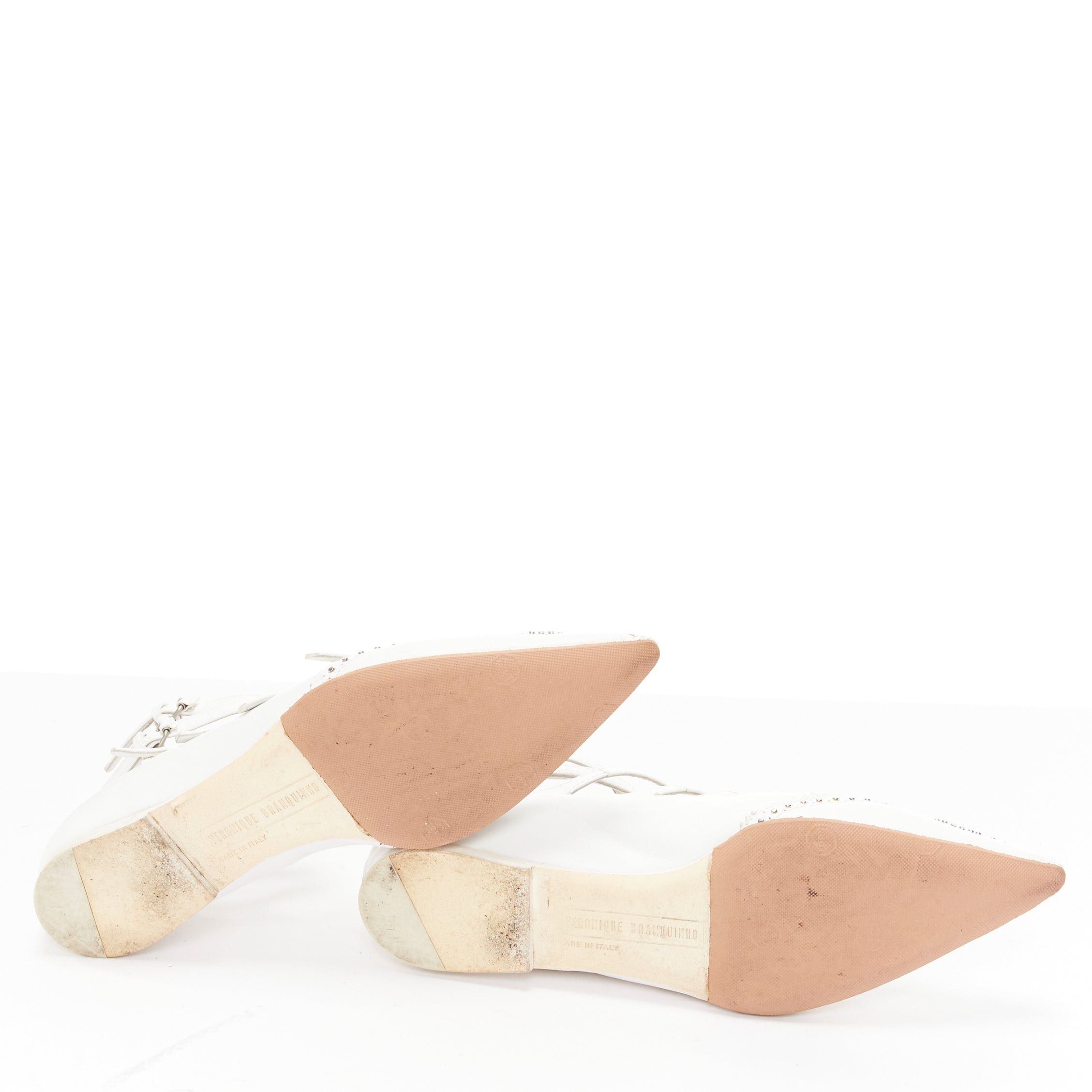 Veronique Branquinho VERONIQUE BRANQUINHO white leather silver studded wingtip strappy flats EU37.5 Size US 7.5 / IT 37.5 - 11 Thumbnail