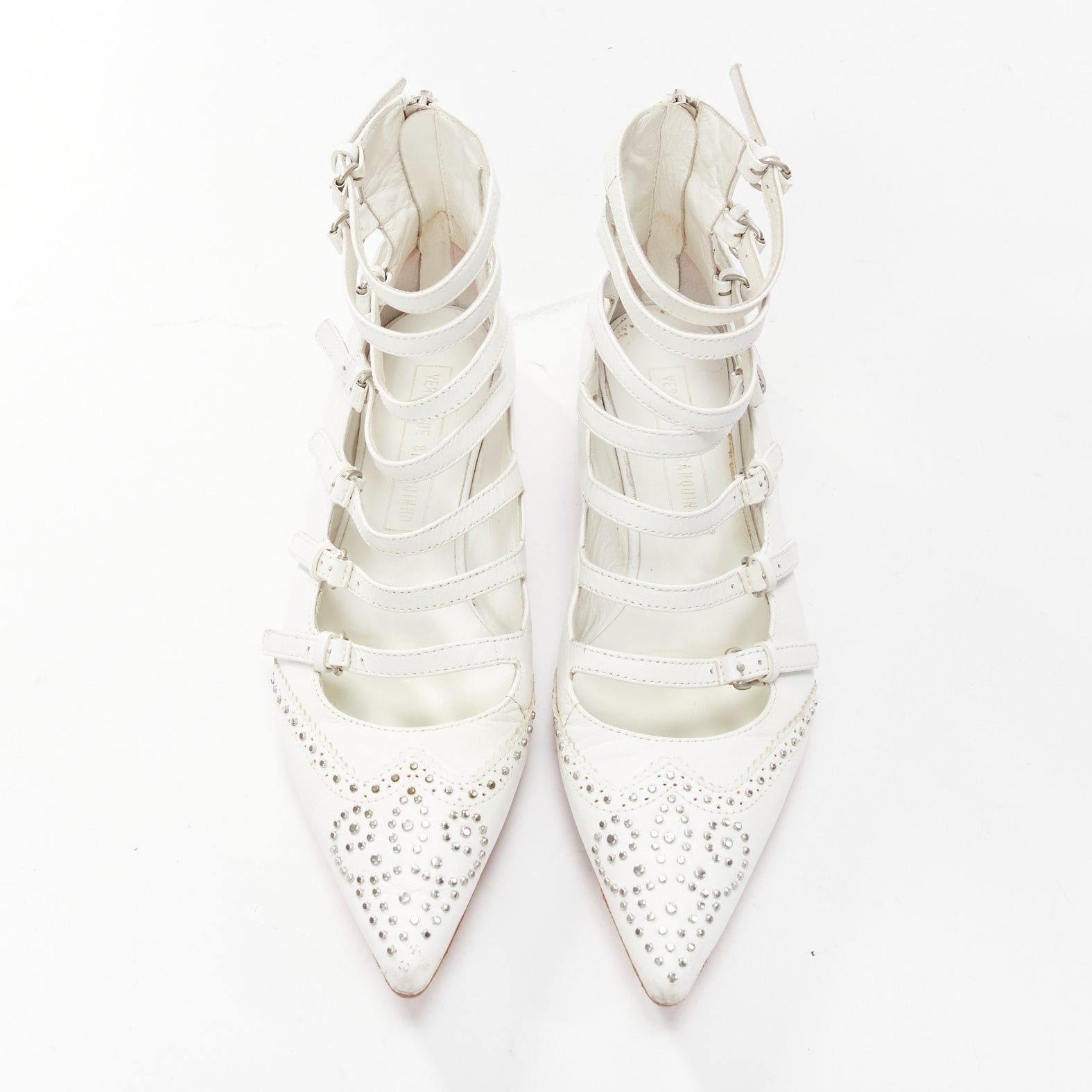 Veronique Branquinho VERONIQUE BRANQUINHO white leather silver studded wingtip strappy flats EU37.5 Size US 7.5 / IT 37.5 - 3 Thumbnail