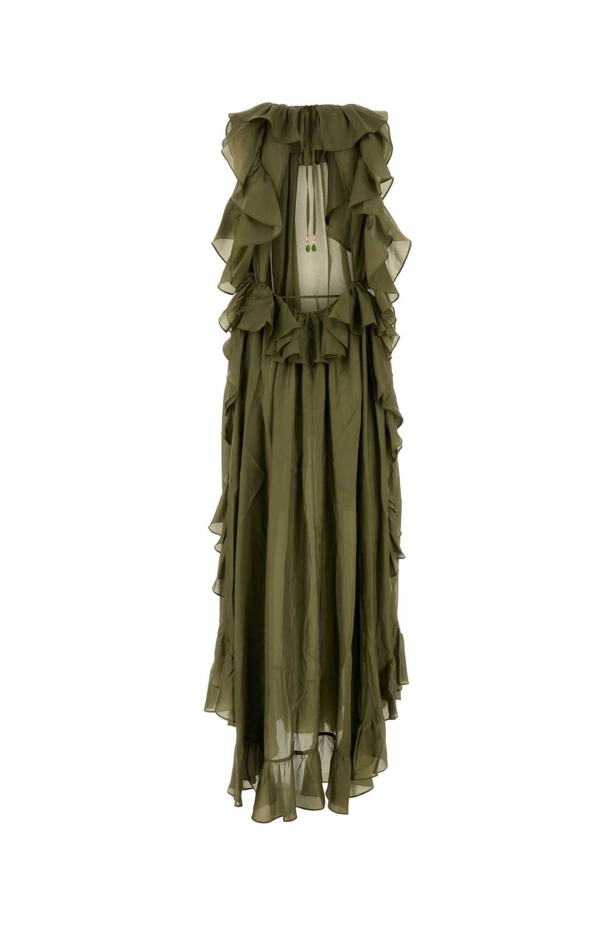 Olive Green Silk Cascadian Dress
