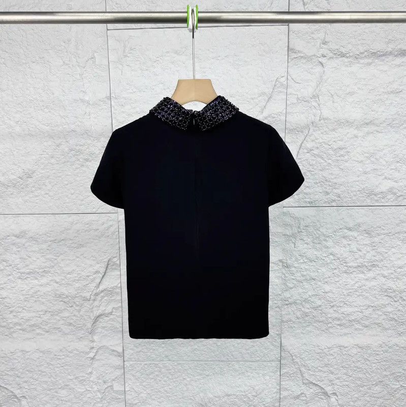 Dior Dior Black Cotton T-Shirt with Embellished Collar 0089 Size ONE SIZE - 2 Thumbnail