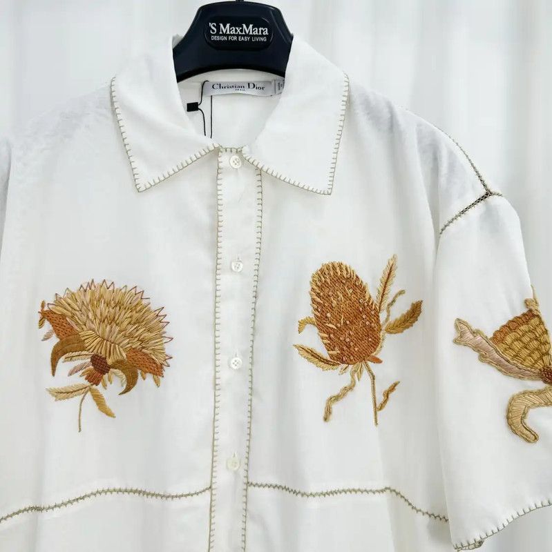 Dior Dior Embroidered White Cotton Summer Shirt 0089 Size S / US 4 / IT 40 - 3 Thumbnail