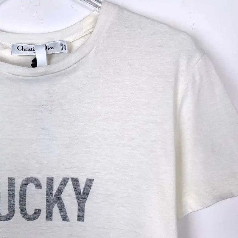 Dior Dior Lucky White Cotton T-Shirt for Women 0089 Size XS / US 0-2 / IT 36-38 - 3 Thumbnail