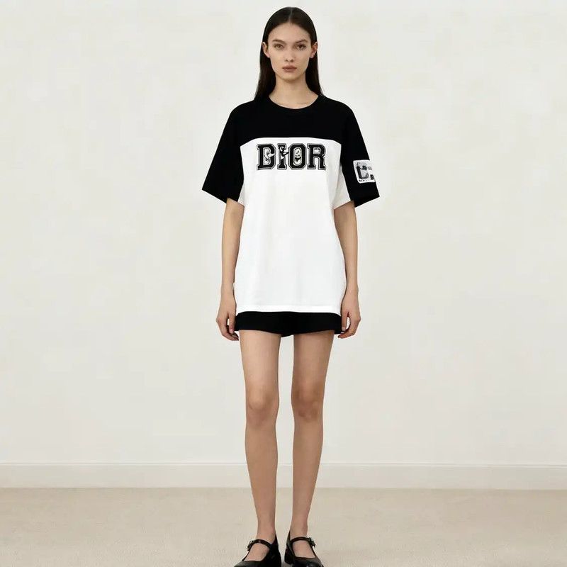 Dior Dior Women's Black and White Cotton T-Shirt 0089 Size XL / US 12-14 / IT 48-50 - 3 Thumbnail