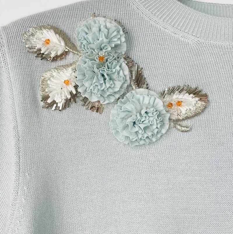 Dior Dior Light Blue Embroidered Short Sleeve T-Shirt 0089 Size S / US 4 / IT 40 - 3 Thumbnail