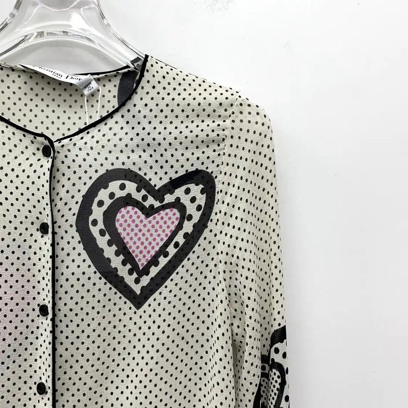 Dior Dior Beige Silk Shirt with Heart Prints 0089 Size M / US 6-8 / IT 42-44 - 3 Thumbnail