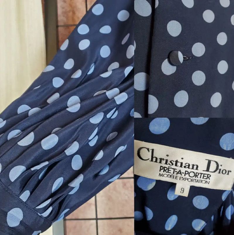 Dior Dior Navy Polka Dot Silk Dress Size M 0089 Size M / US 6-8 / IT 42-44 - 5 Thumbnail