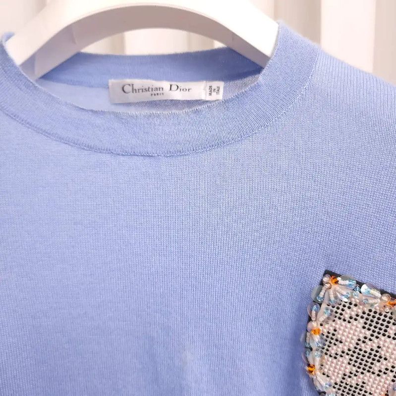 Dior Dior Blue Cashmere Patterned Short Sleeve Sweater 0089 Size S / US 4 / IT 40 - 4 Thumbnail