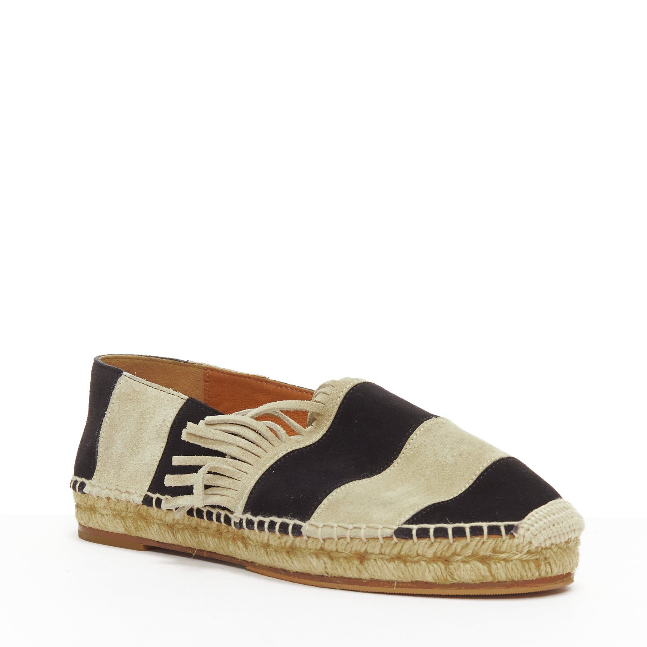 Chloe CHLOE beige black suede leather striped panels fringe slip on espadrilles EU37 Size US 7 / IT 37 - 2 Thumbnail