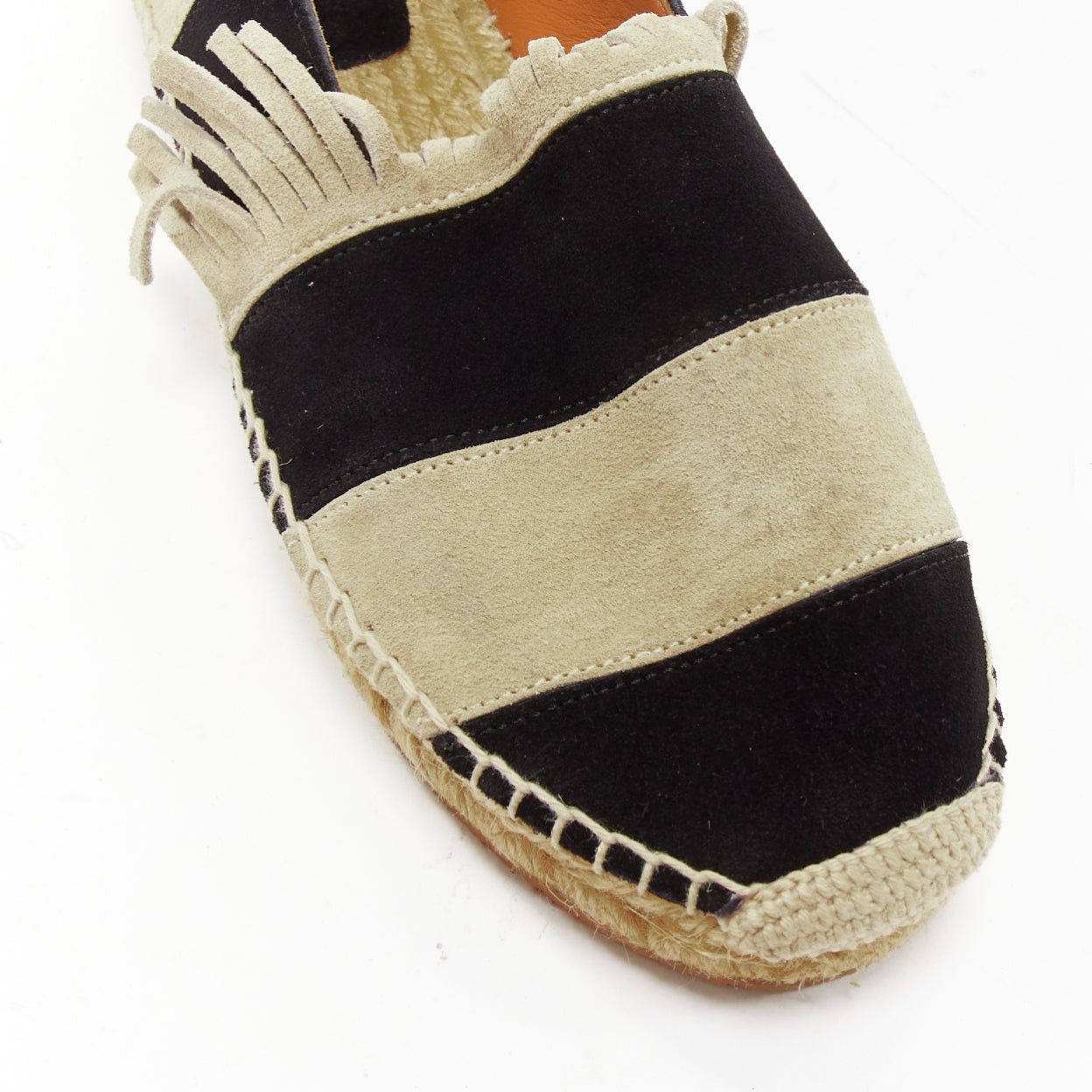 Chloe CHLOE beige black suede leather striped panels fringe slip on espadrilles EU37 Size US 7 / IT 37 - 8 Thumbnail
