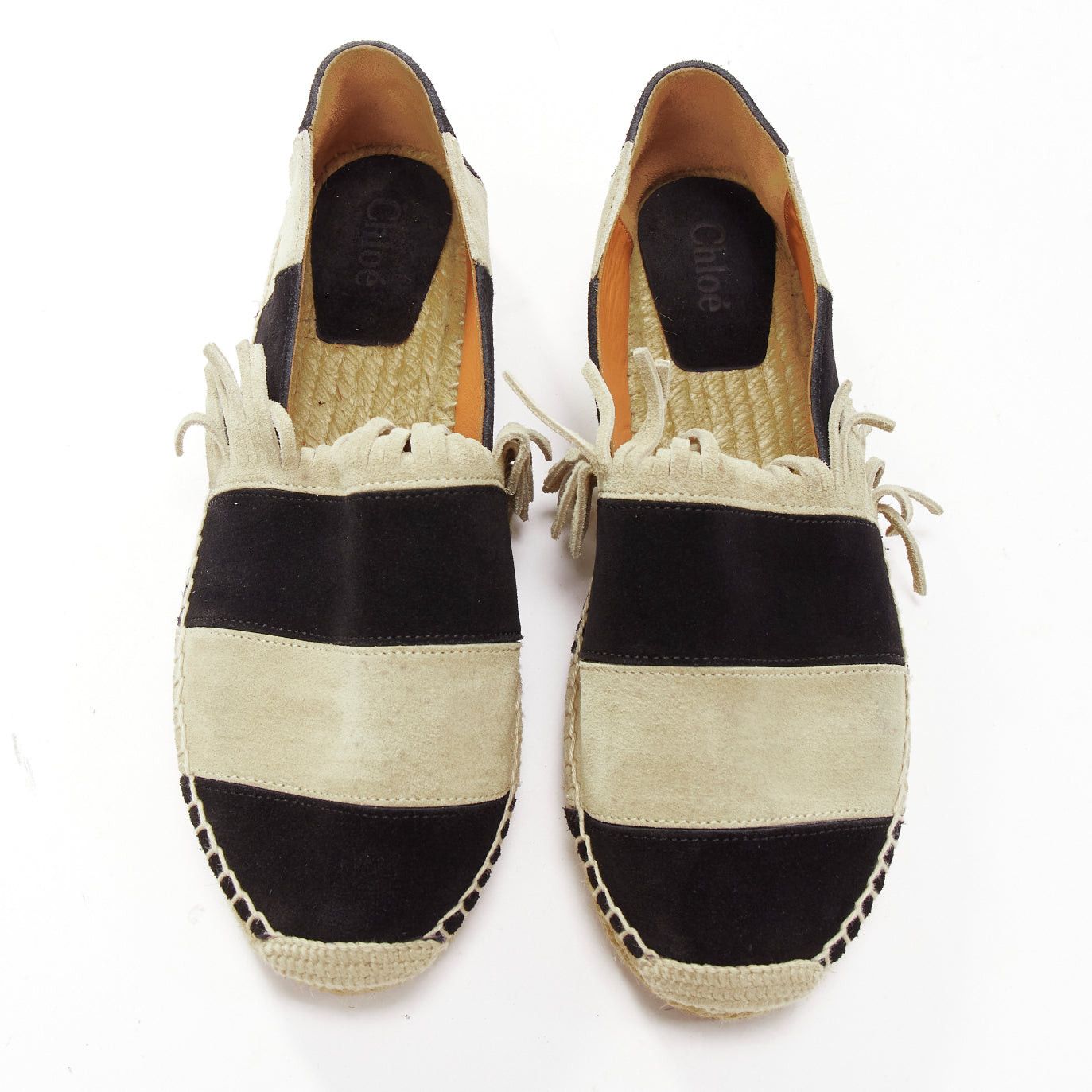 Chloe CHLOE beige black suede leather striped panels fringe slip on espadrilles EU37 Size US 7 / IT 37 - 3 Thumbnail