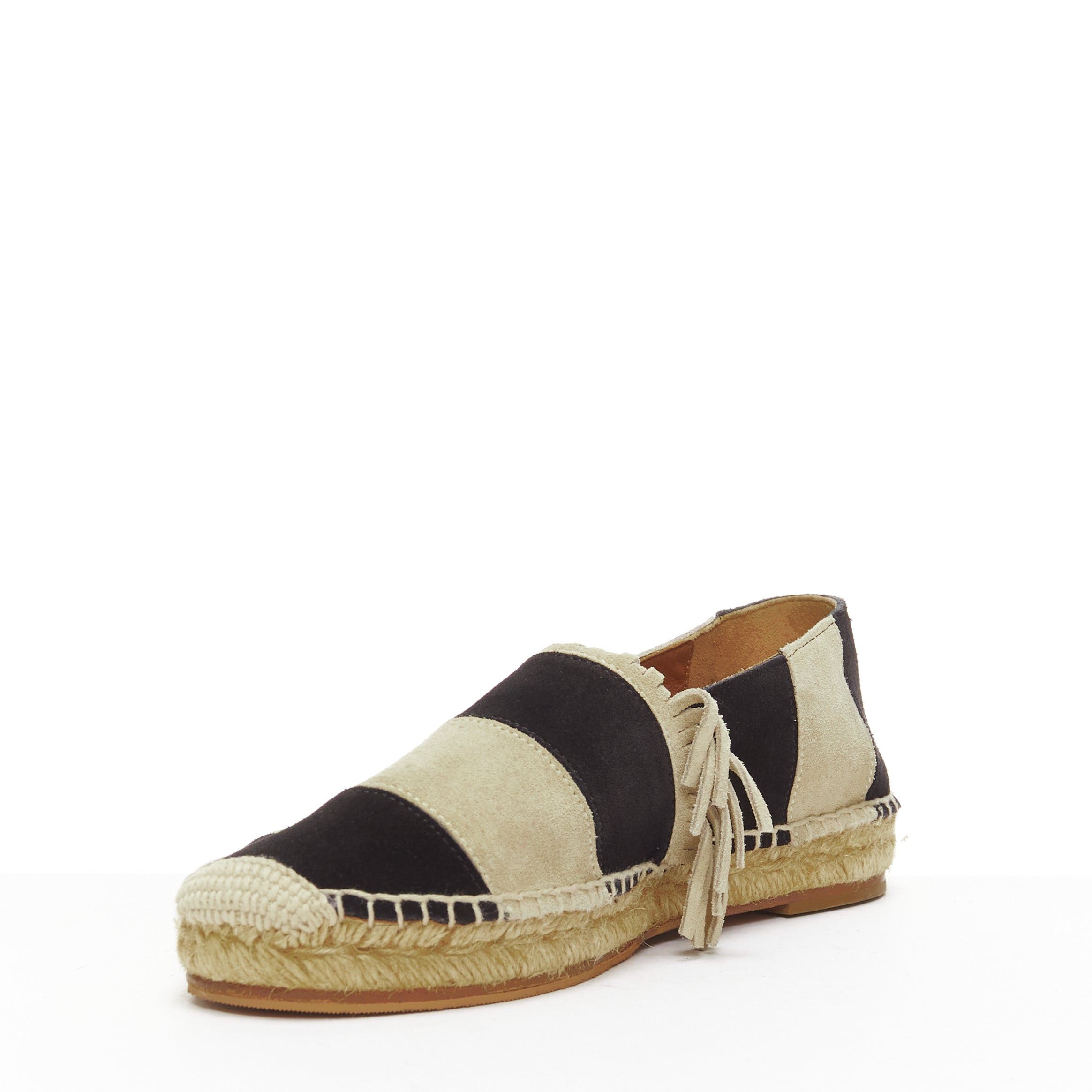 Chloe CHLOE beige black suede leather striped panels fringe slip on espadrilles EU37 Size US 7 / IT 37 - 4 Thumbnail