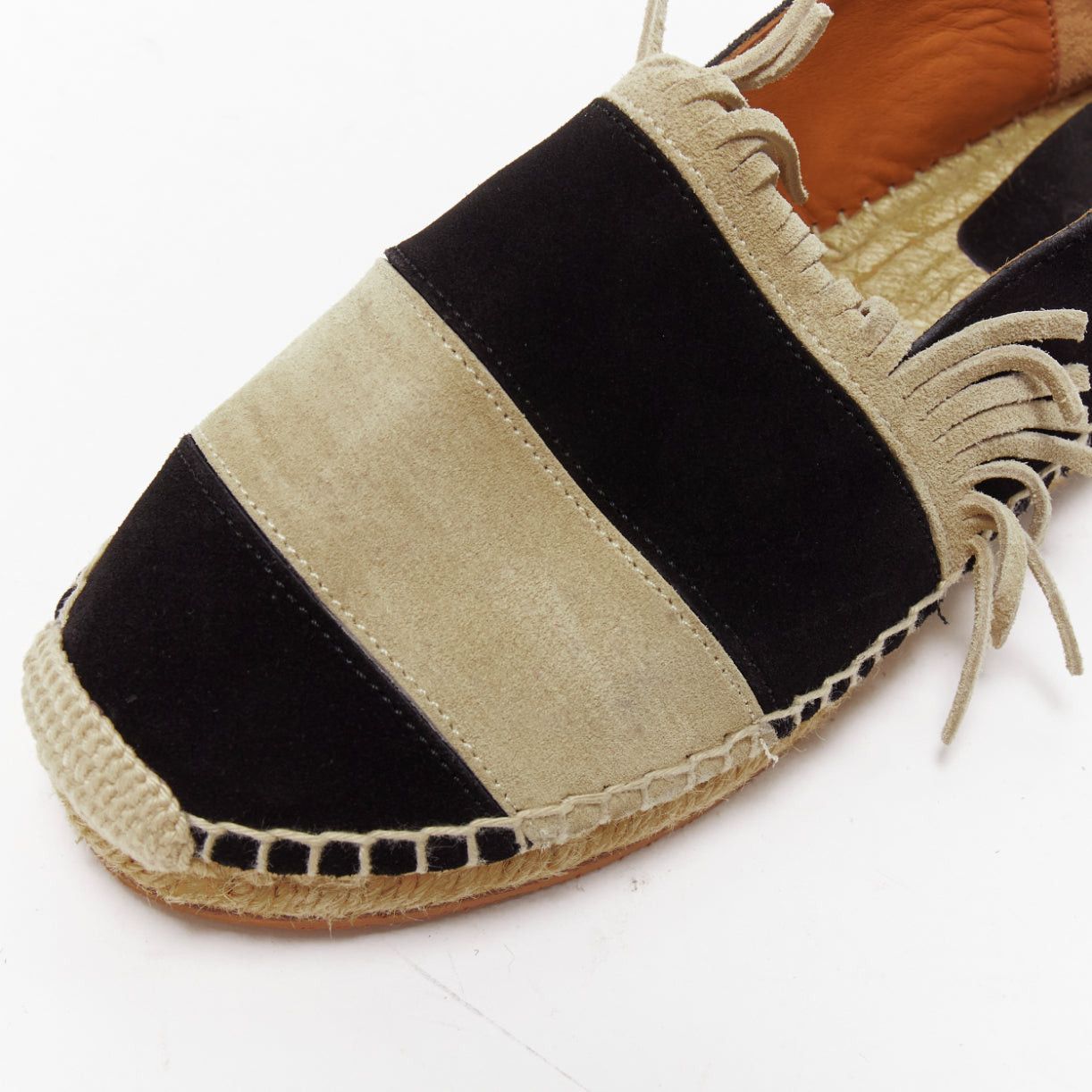 Chloe CHLOE beige black suede leather striped panels fringe slip on espadrilles EU37 Size US 7 / IT 37 - 7 Thumbnail