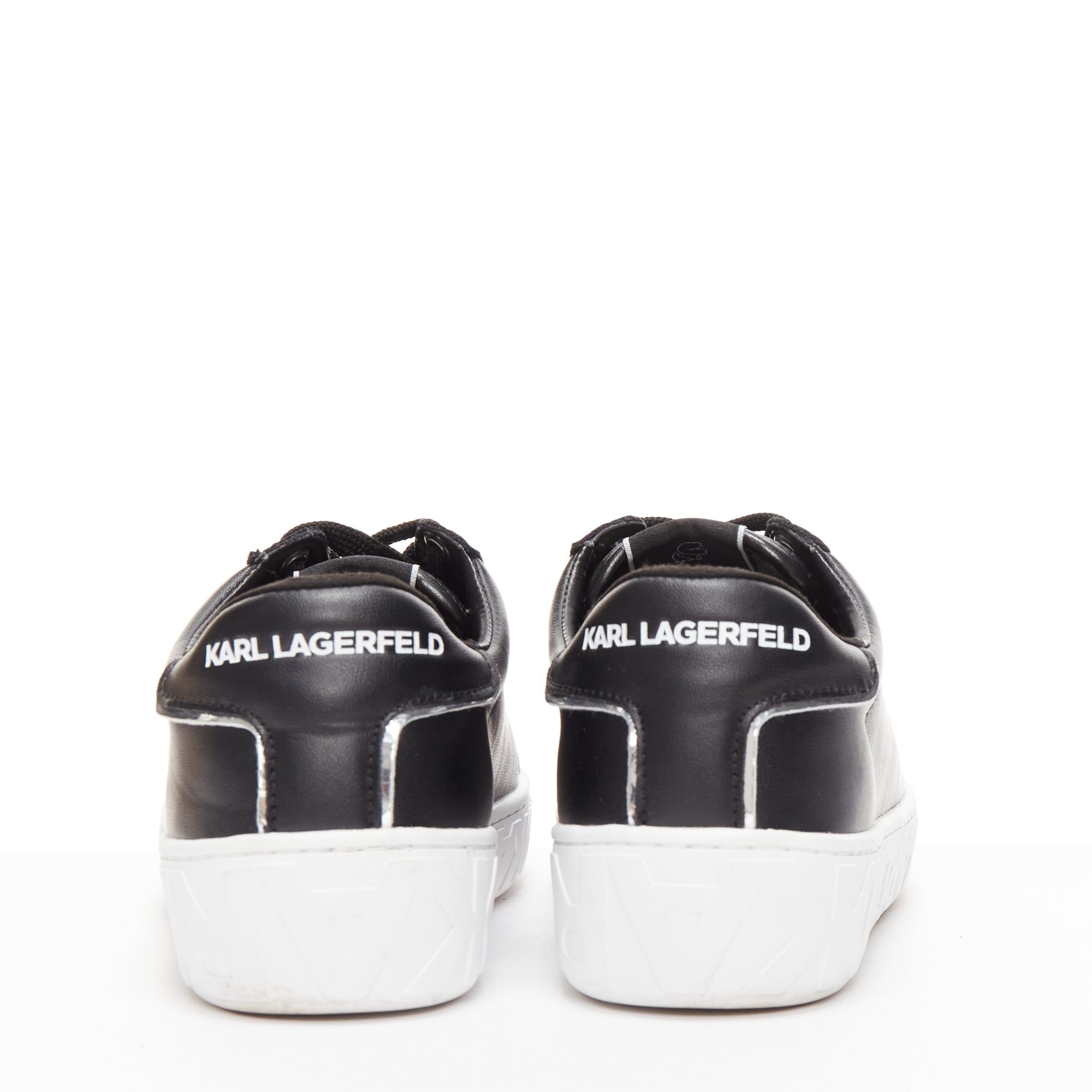Karl Lagerfeld KARL LAGERFELD black leather silver logo chunky lace up sneakers EU38 Size US 8 / IT 38 - 5 Thumbnail