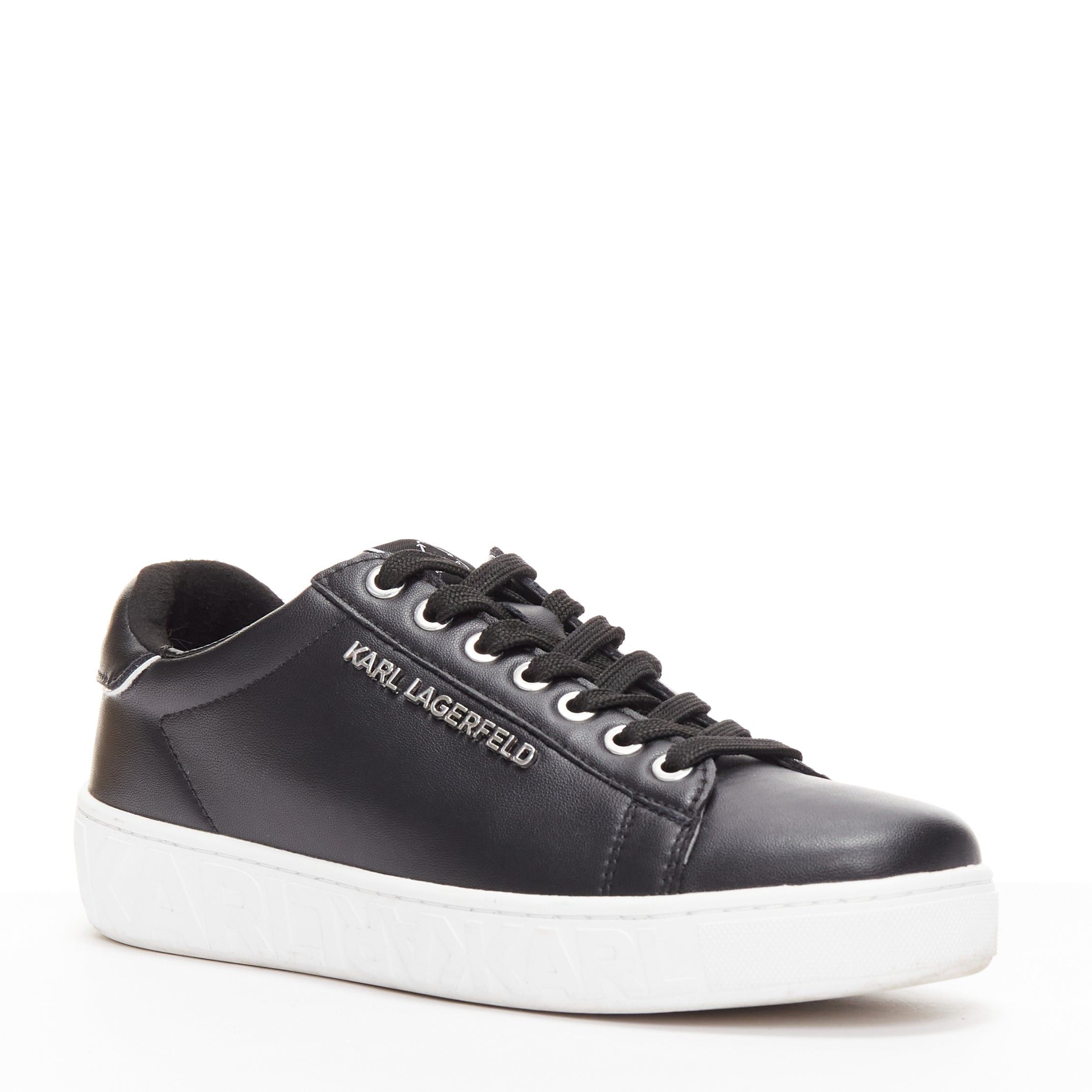 Karl Lagerfeld KARL LAGERFELD black leather silver logo chunky lace up sneakers EU38 Size US 8 / IT 38 - 2 Thumbnail