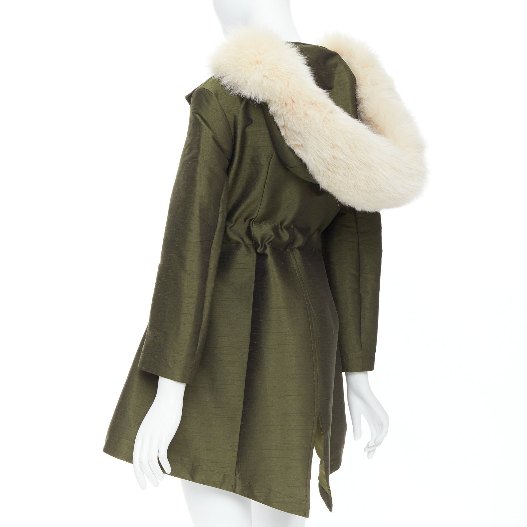Dior DIOR military green pocketed cream fur hood belted anorak coat FR34 XS Size XS / US 0-2 / IT 36-38 - 6 Thumbnail