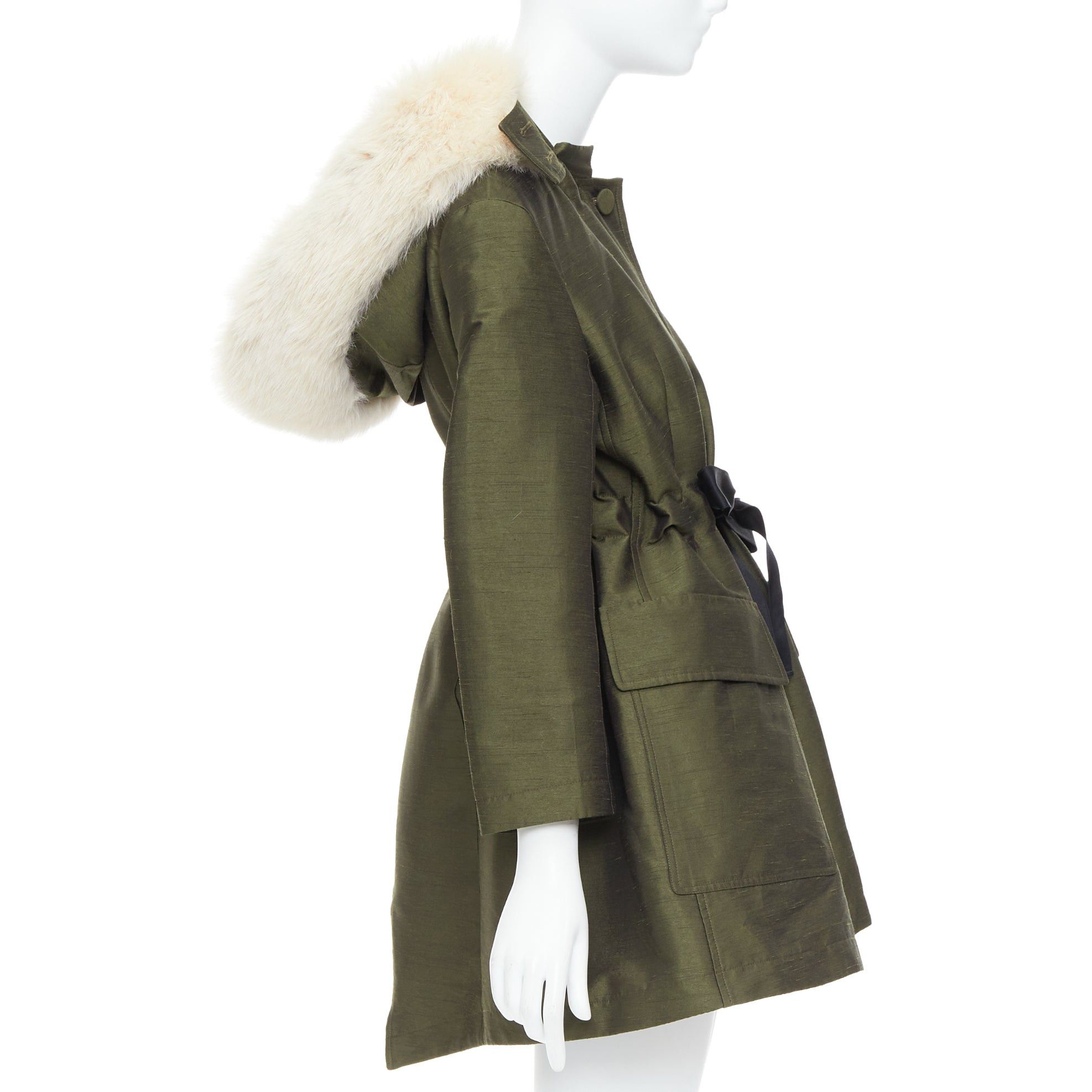 Dior DIOR military green pocketed cream fur hood belted anorak coat FR34 XS Size XS / US 0-2 / IT 36-38 - 5 Thumbnail