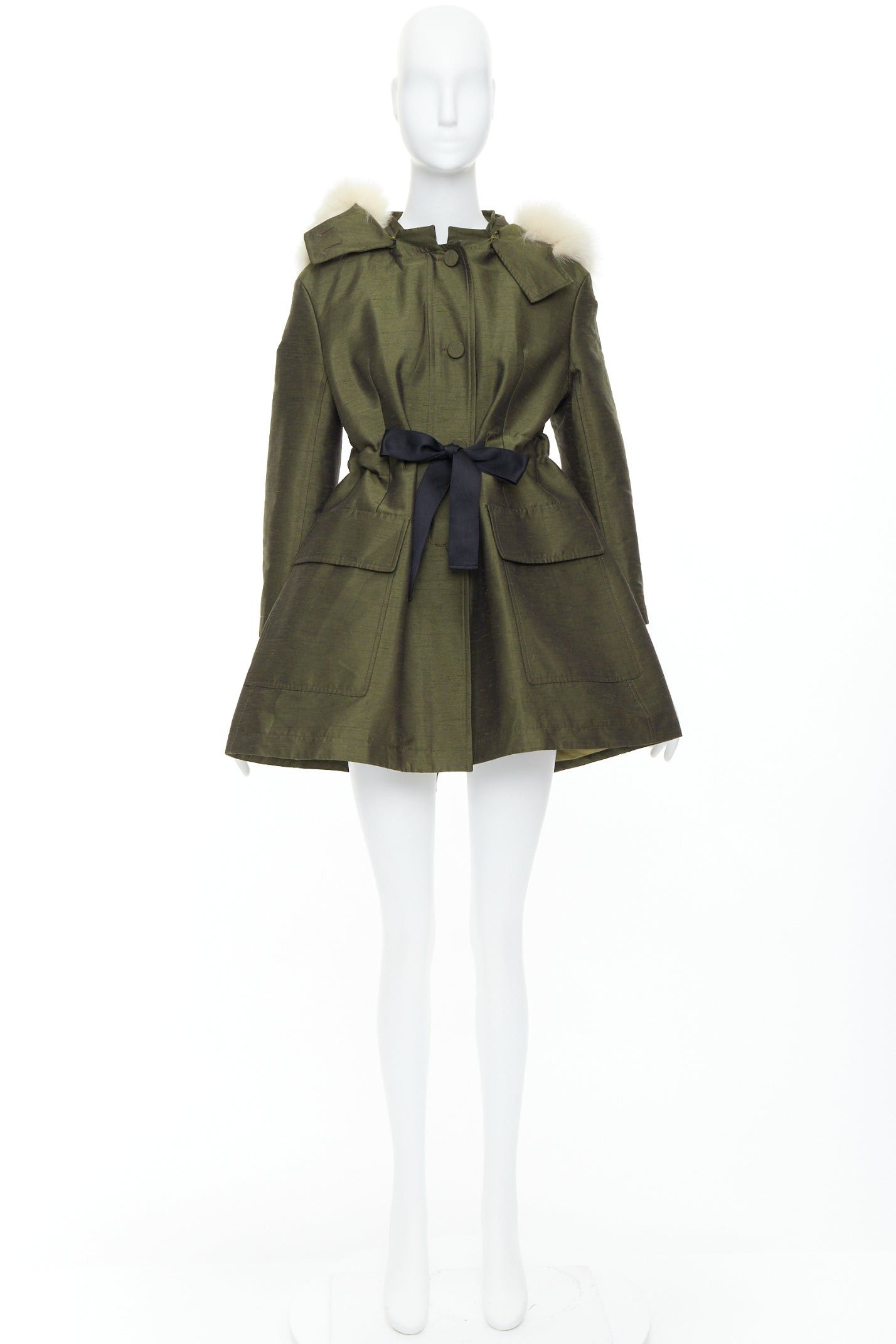 Dior DIOR military green pocketed cream fur hood belted anorak coat FR34 XS Size XS / US 0-2 / IT 36-38 - 10 Thumbnail