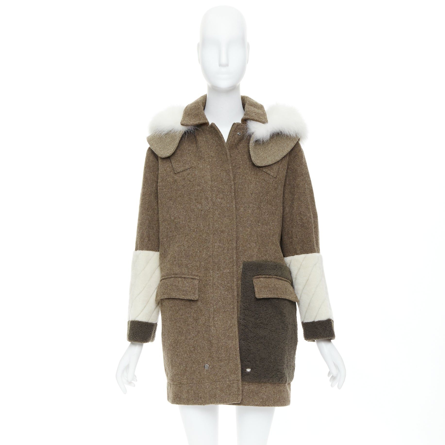 Fendi FENDI colorblocked brown wool patchwork fur hooded parka coat IT38 XS Size XS / US 0-2 / IT 36-38 - 10 Thumbnail