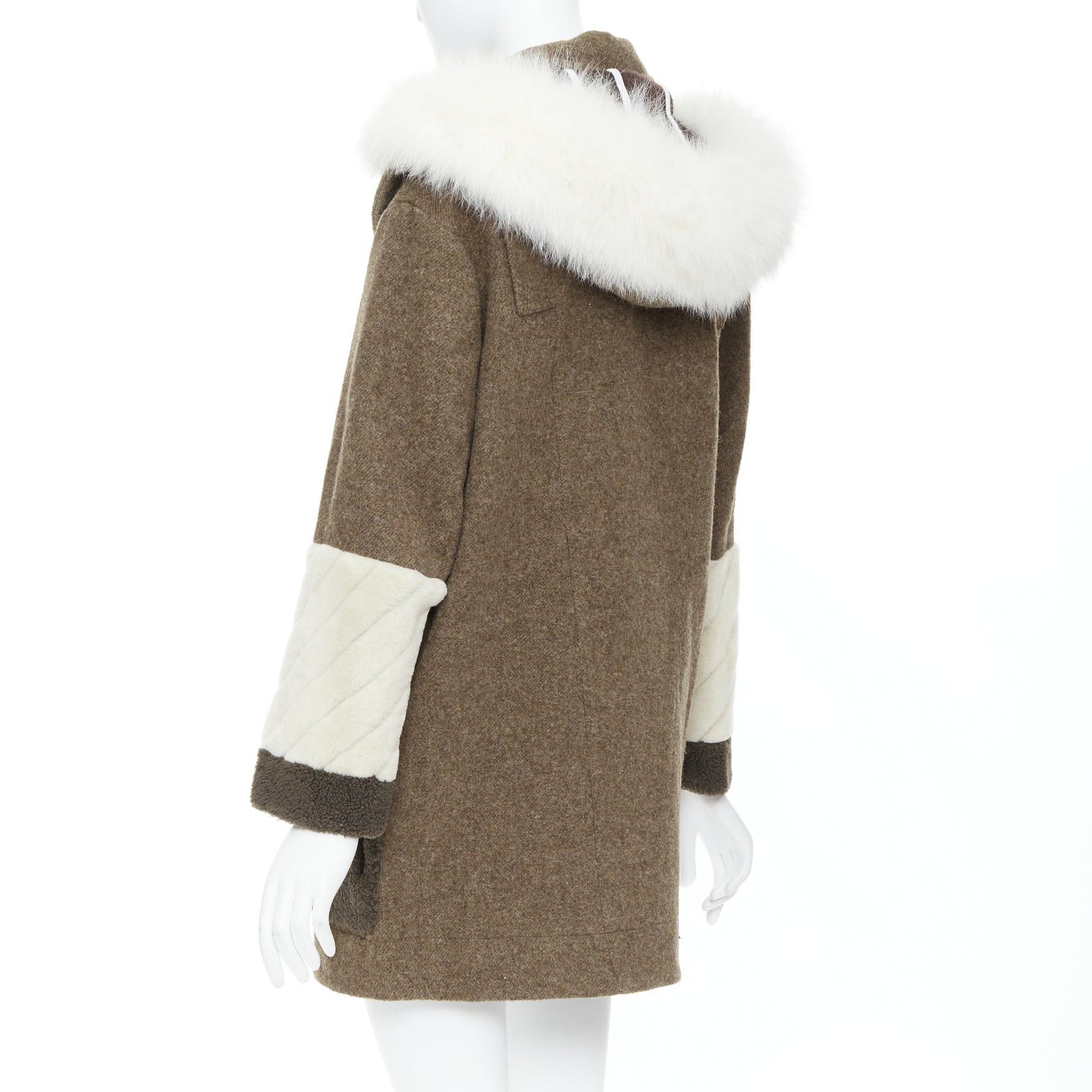 Fendi FENDI colorblocked brown wool patchwork fur hooded parka coat IT38 XS Size XS / US 0-2 / IT 36-38 - 7 Thumbnail