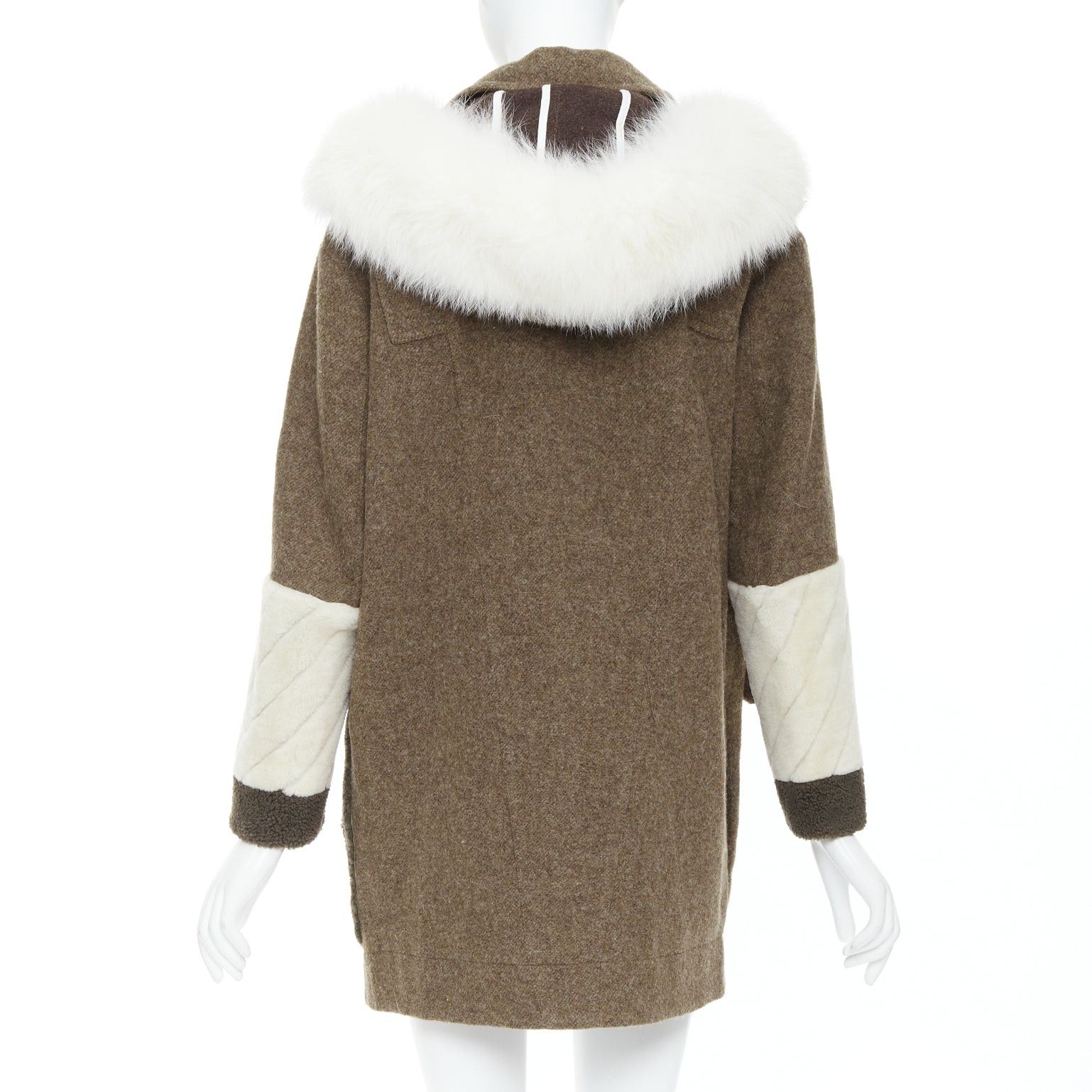 Fendi FENDI colorblocked brown wool patchwork fur hooded parka coat IT38 XS Size XS / US 0-2 / IT 36-38 - 6 Thumbnail