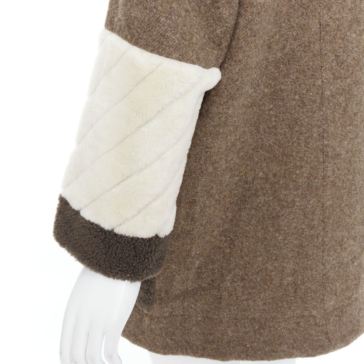 Fendi FENDI colorblocked brown wool patchwork fur hooded parka coat IT38 XS Size XS / US 0-2 / IT 36-38 - 2 Thumbnail