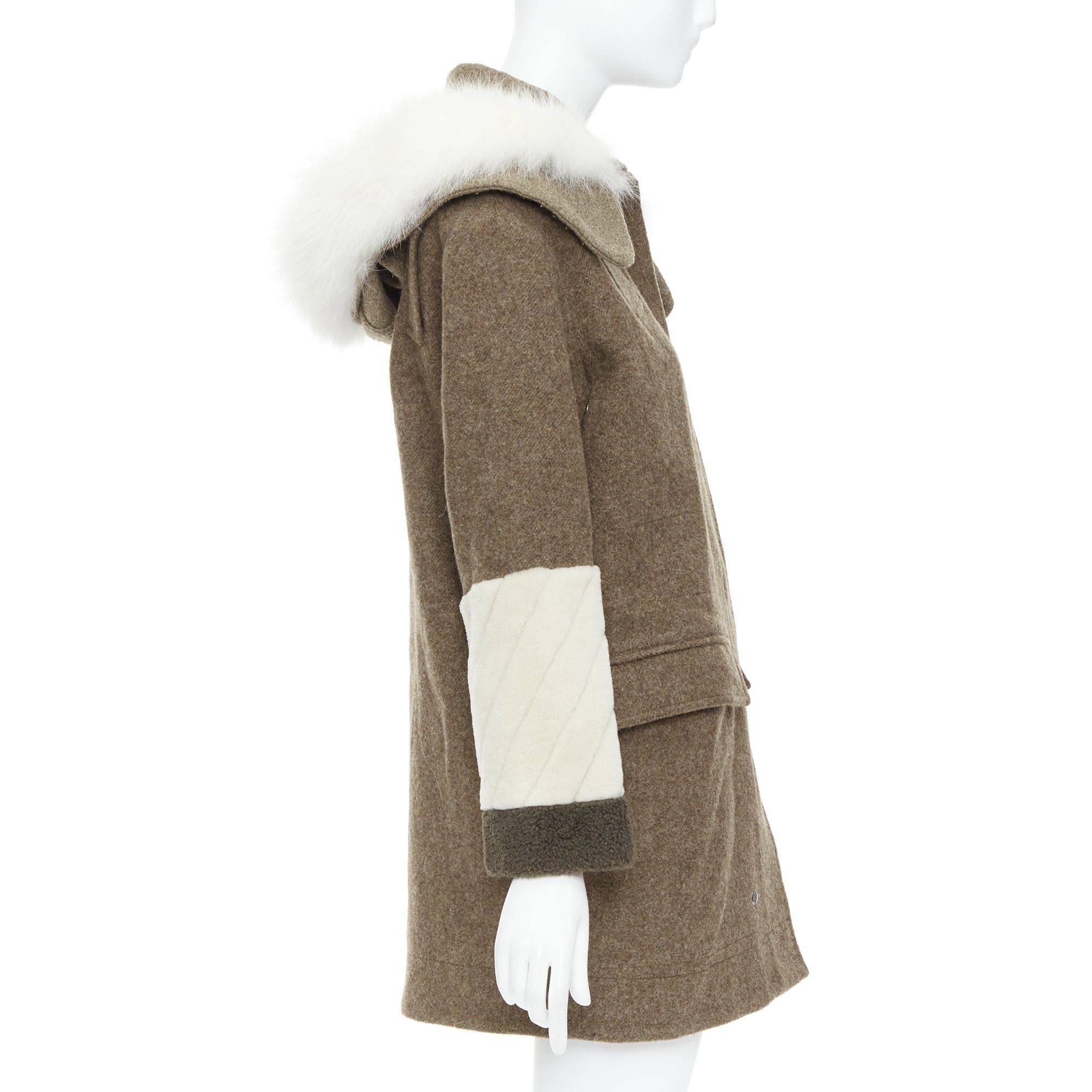 Fendi FENDI colorblocked brown wool patchwork fur hooded parka coat IT38 XS Size XS / US 0-2 / IT 36-38 - 5 Thumbnail
