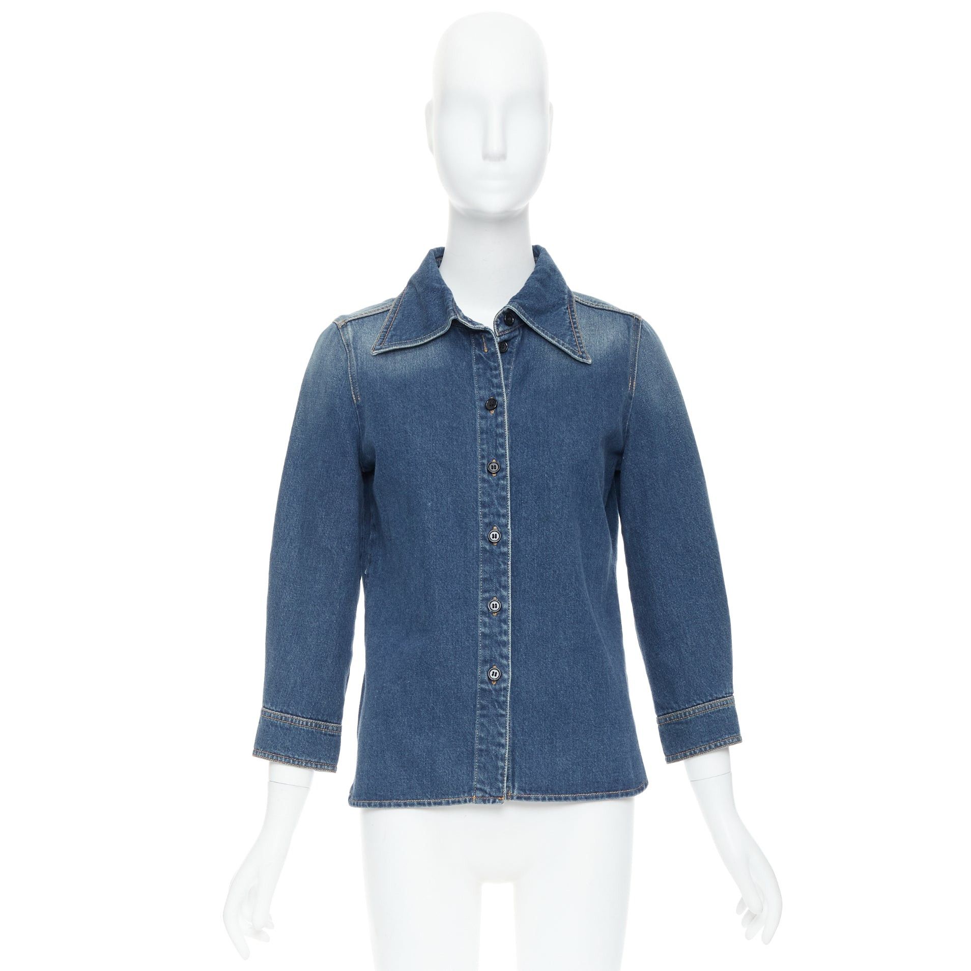 Chloe CHLOE blue washed denim cotton cropped sleeve over shirt FR38 M Size M / US 6-8 / IT 42-44 - 10 Thumbnail