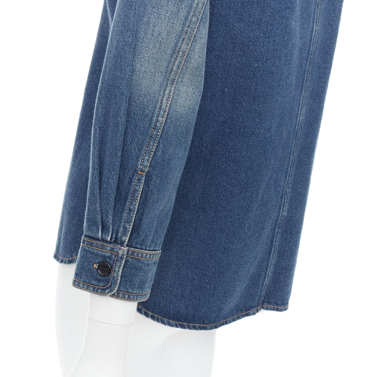 Chloe CHLOE blue washed denim cotton cropped sleeve over shirt FR38 M Size M / US 6-8 / IT 42-44 - 2 Thumbnail