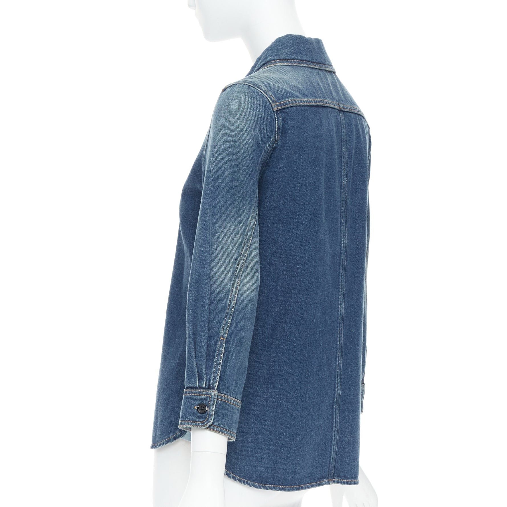Chloe CHLOE blue washed denim cotton cropped sleeve over shirt FR38 M Size M / US 6-8 / IT 42-44 - 7 Thumbnail