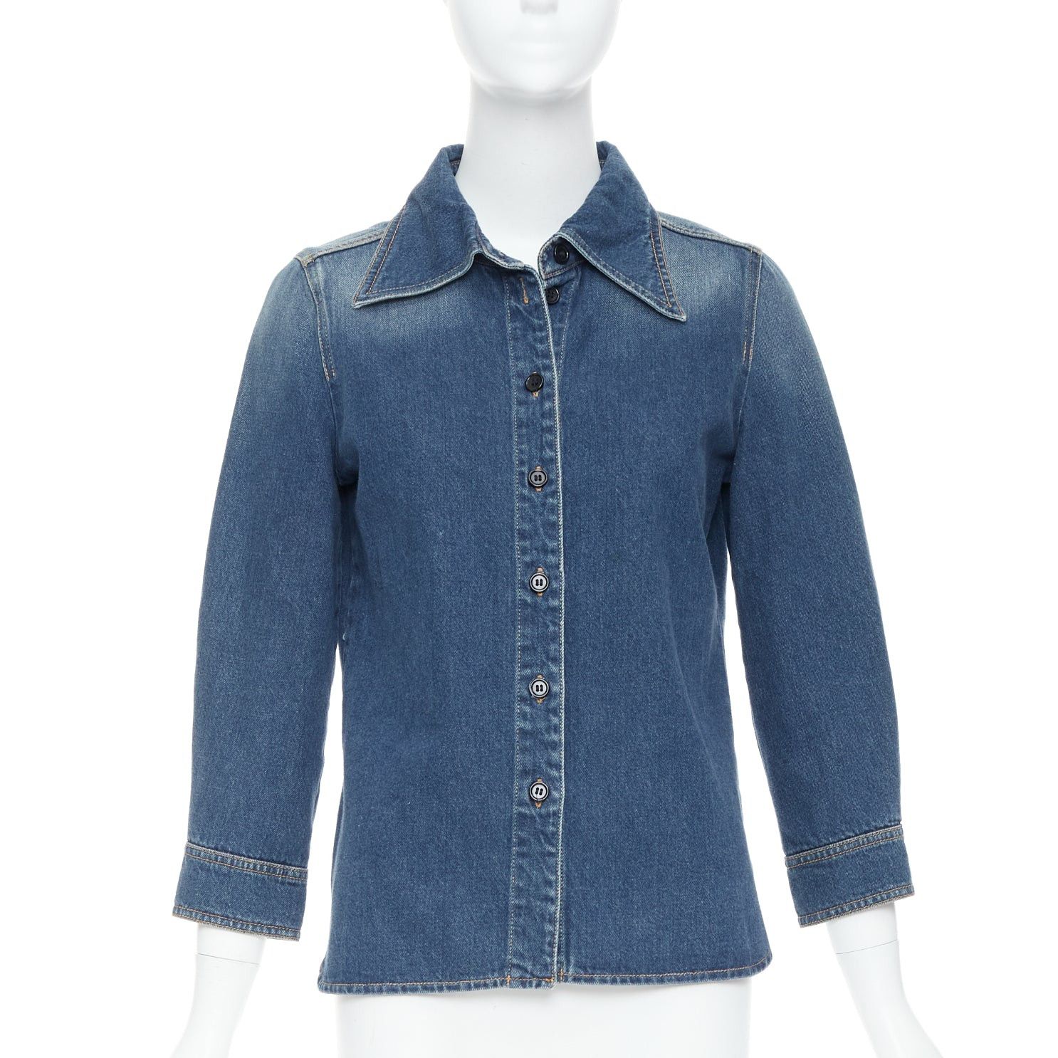 Chloe CHLOE blue washed denim cotton cropped sleeve over shirt FR38 M Size M / US 6-8 / IT 42-44 - 3 Thumbnail