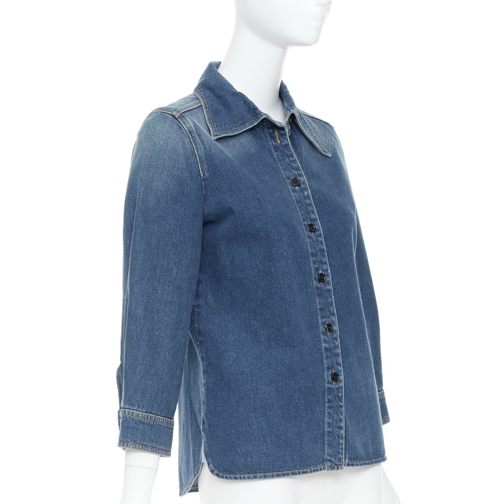 Chloe CHLOE blue washed denim cotton cropped sleeve over shirt FR38 M Size M / US 6-8 / IT 42-44 - 4 Thumbnail