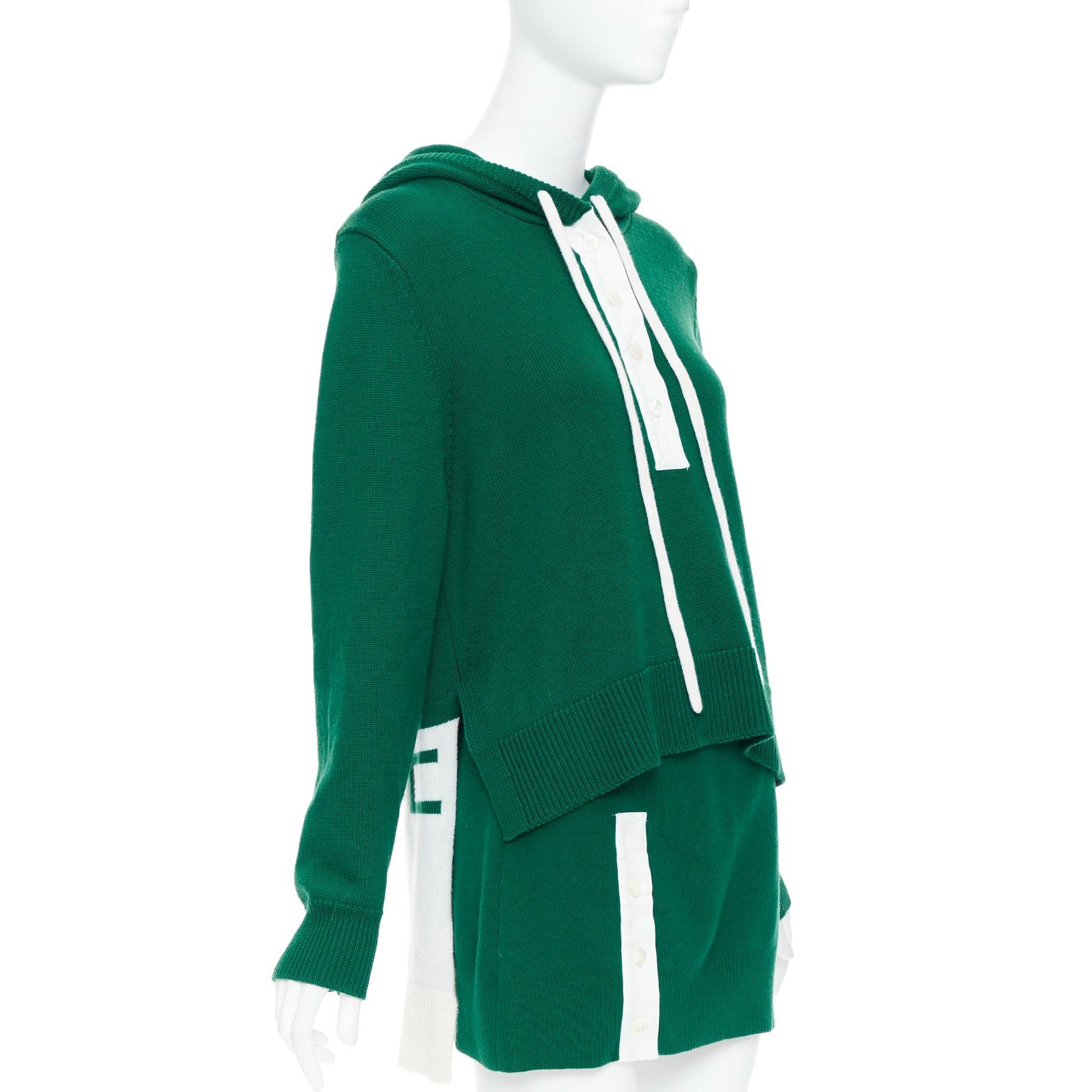MONSE 2021 Runway green white logo polo hood sweater mini skirt