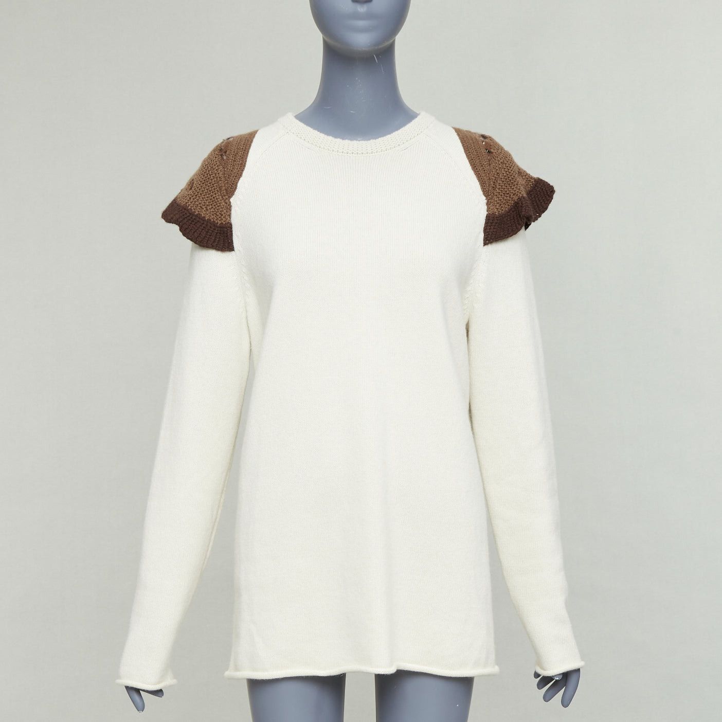 Chloe CHLOE 2023 natural white wool cashmere flutter knit applique sweater M Size M / US 6-8 / IT 42-44 - 3 Thumbnail