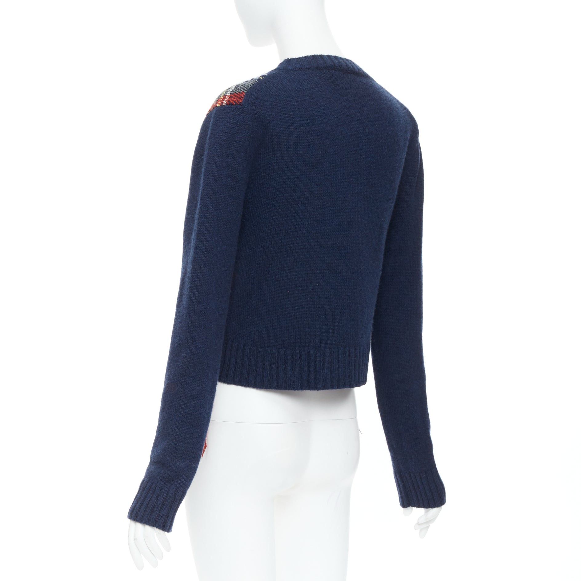 Dior DIOR navy red plaid tartan cashmere silk fringe hem sweater FR36 S Size S / US 4 / IT 40 - 6 Thumbnail
