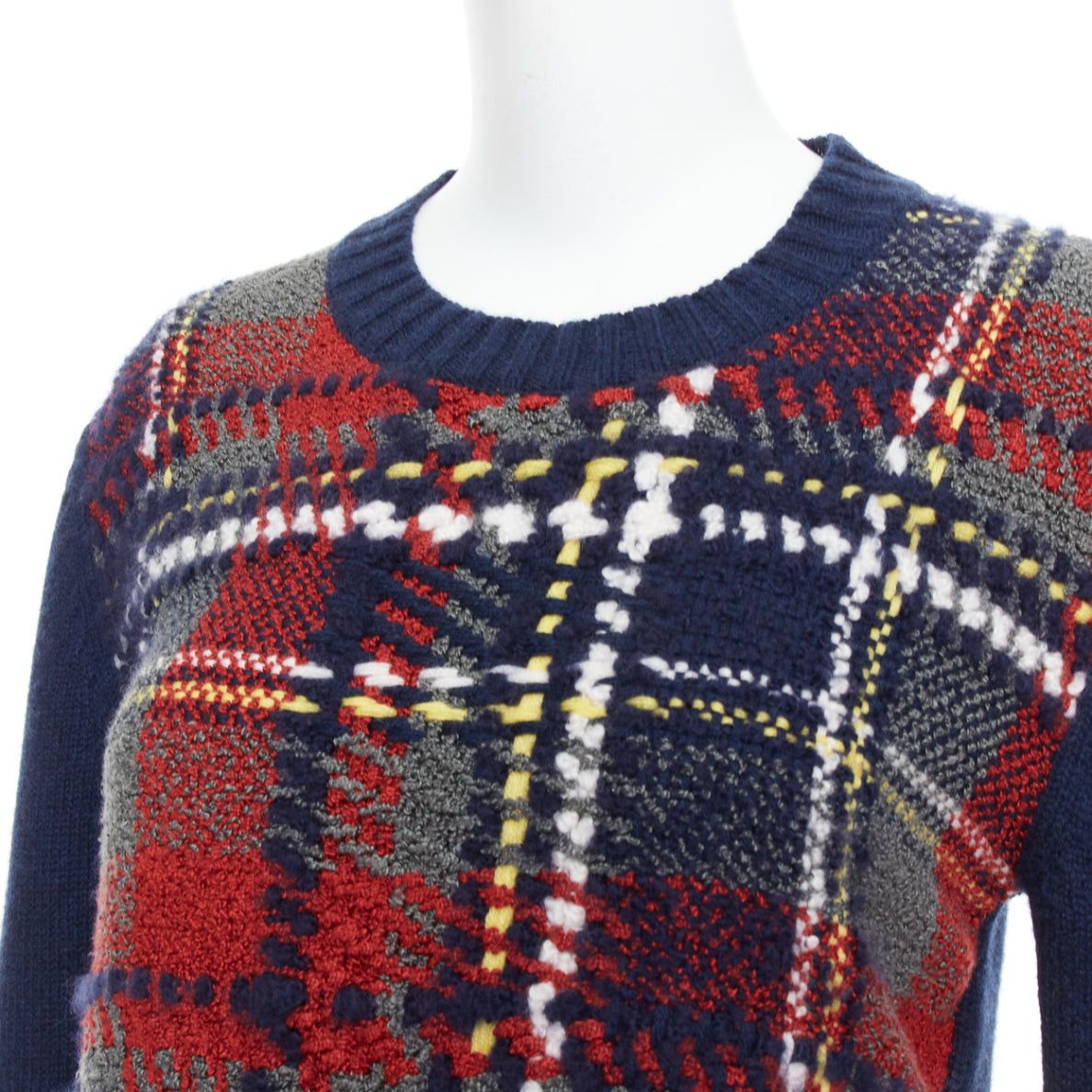 Dior DIOR navy red plaid tartan cashmere silk fringe hem sweater FR36 S Size S / US 4 / IT 40 - 7 Thumbnail