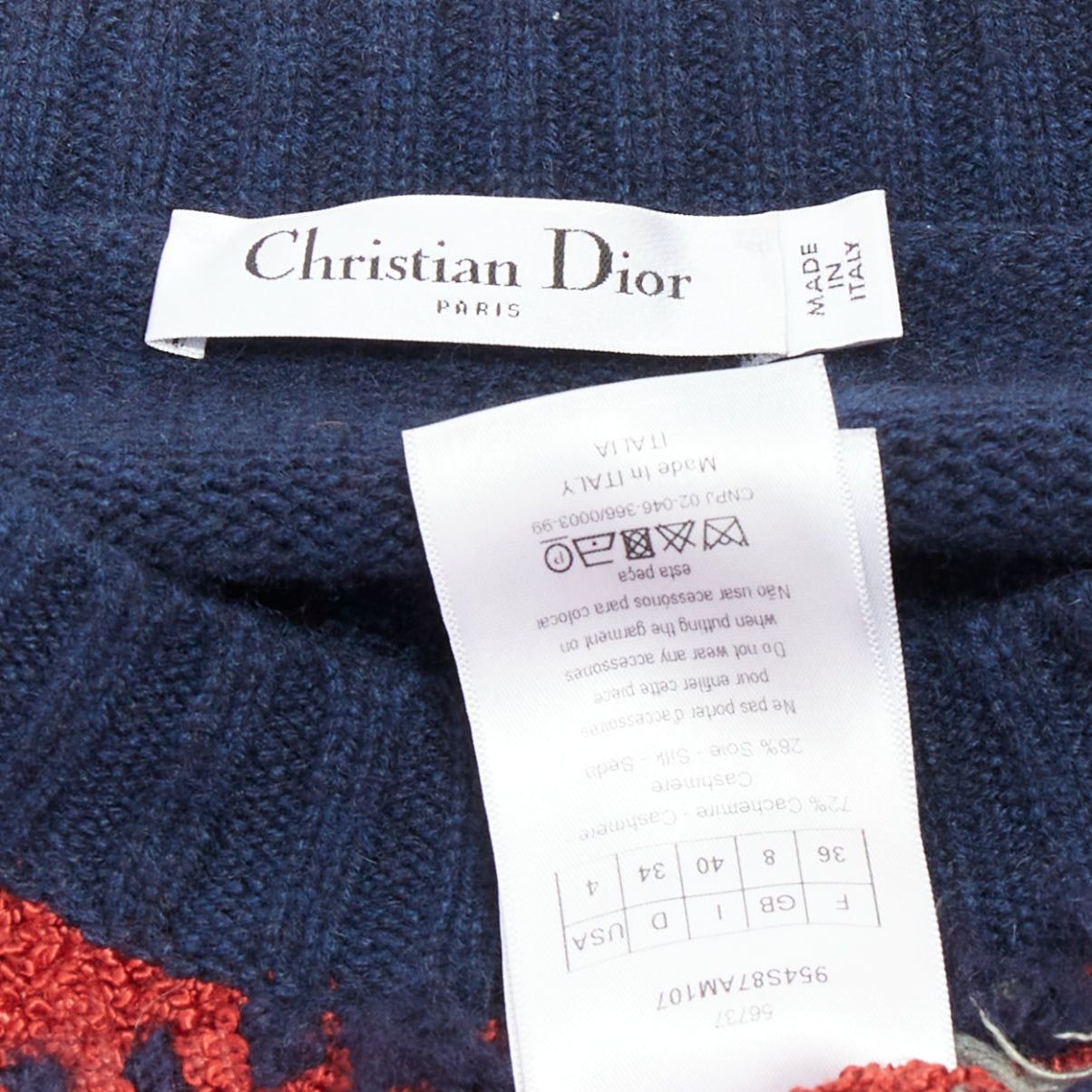 Dior DIOR navy red plaid tartan cashmere silk fringe hem sweater FR36 S Size S / US 4 / IT 40 - 8 Thumbnail