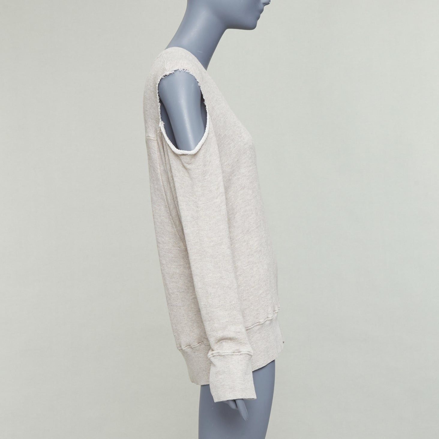 Bassike BASSIKE Washed Cut Out Sweat beige cold shoulder frayed sweater Sz1 Size S / US 4 / IT 40 - 4 Thumbnail