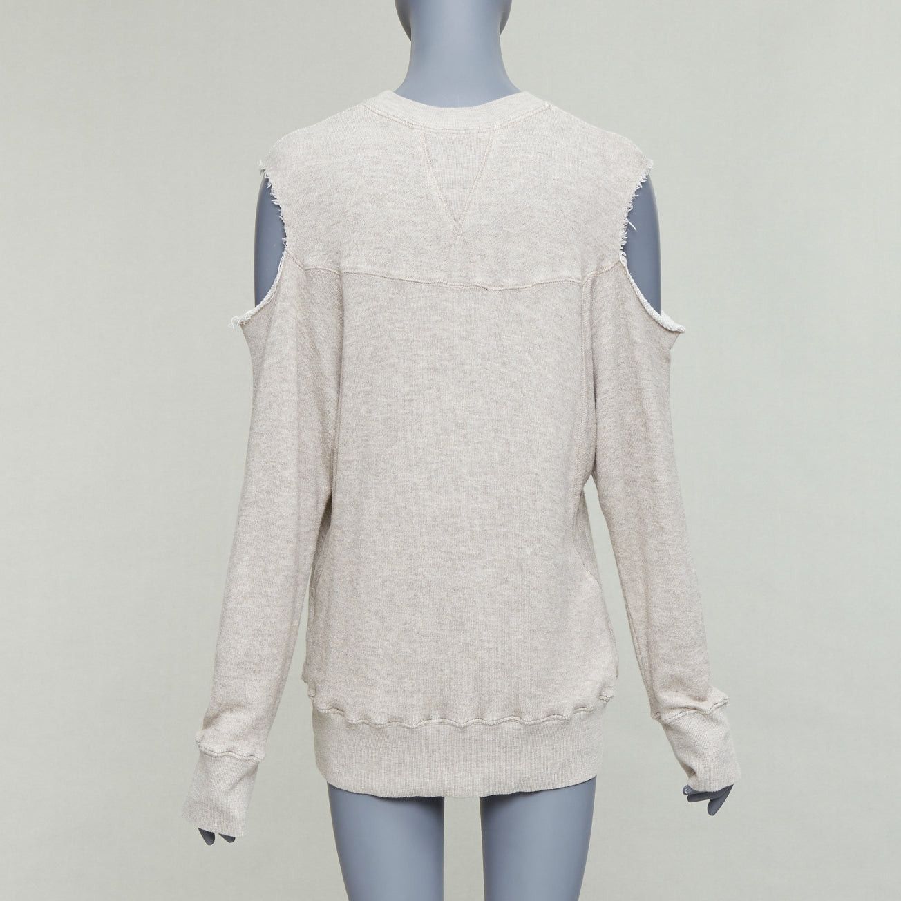 Bassike BASSIKE Washed Cut Out Sweat beige cold shoulder frayed sweater Sz1 Size S / US 4 / IT 40 - 5 Thumbnail