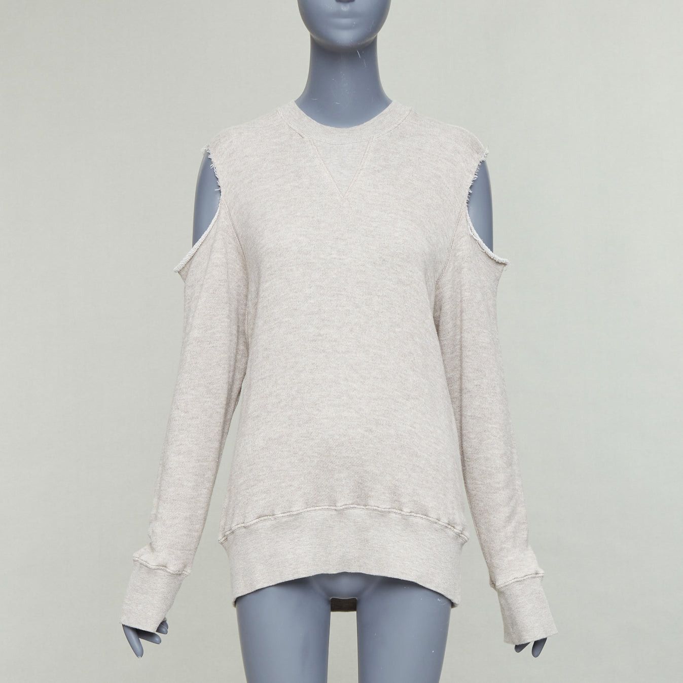 Bassike BASSIKE Washed Cut Out Sweat beige cold shoulder frayed sweater Sz1 Size S / US 4 / IT 40 - 3 Thumbnail
