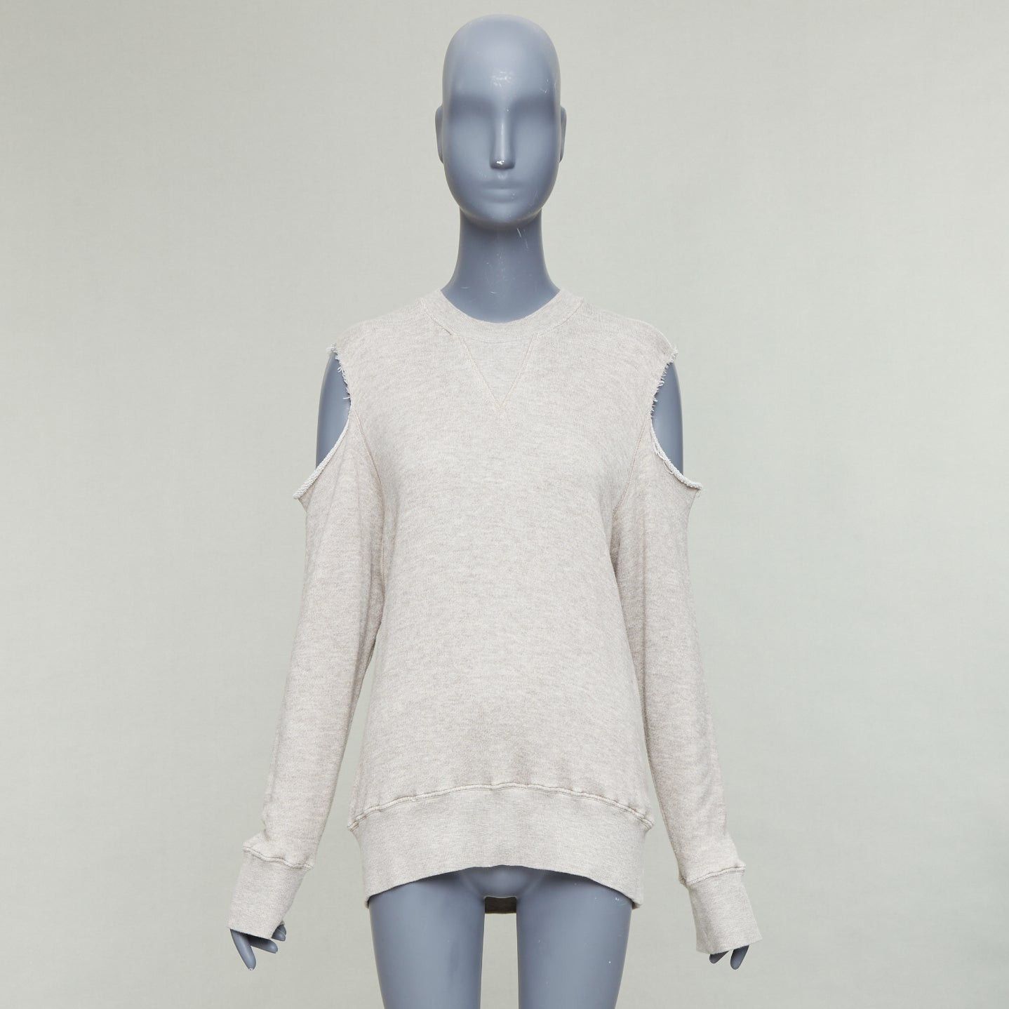 Bassike BASSIKE Washed Cut Out Sweat beige cold shoulder frayed sweater Sz1 Size S / US 4 / IT 40 - 9 Thumbnail