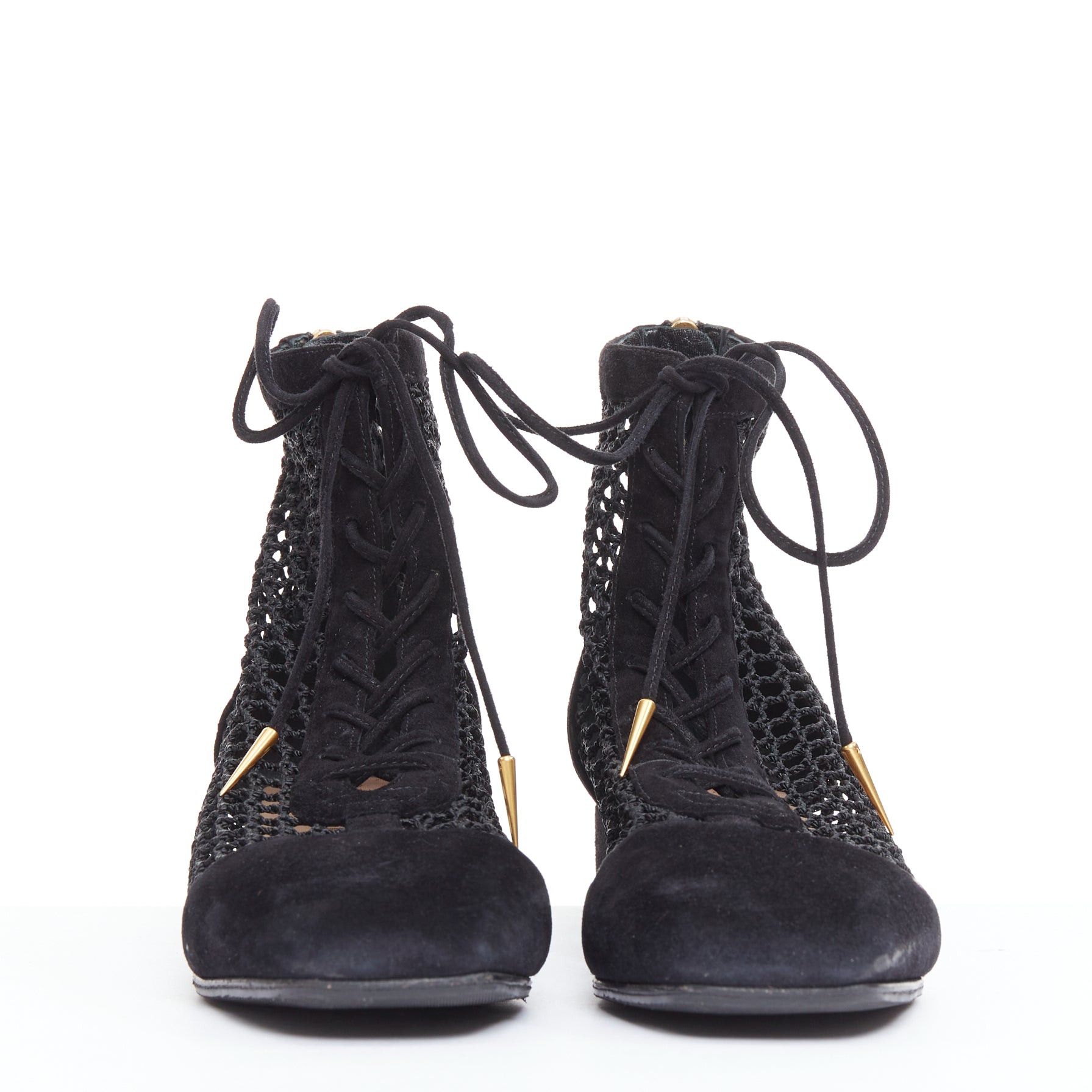 Dior CHRISTIAN DIOR Naughtily-D black suede caged lace up ankle boots EU37.5 Size US 7.5 / IT 37.5 - 3 Thumbnail