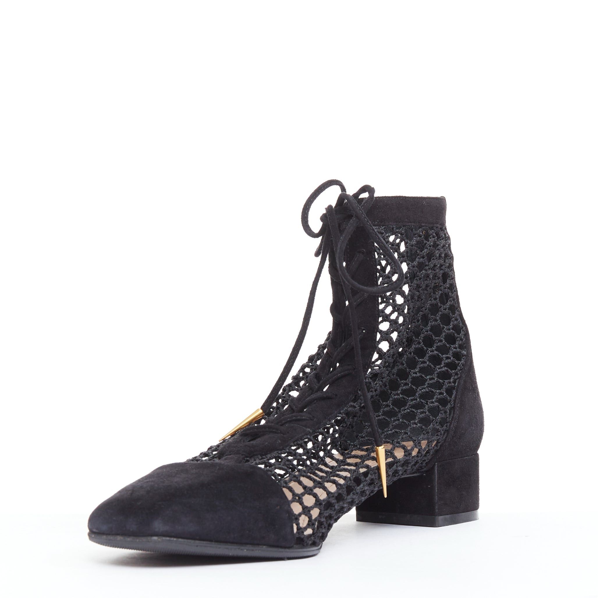 Dior CHRISTIAN DIOR Naughtily-D black suede caged lace up ankle boots EU37.5 Size US 7.5 / IT 37.5 - 4 Thumbnail